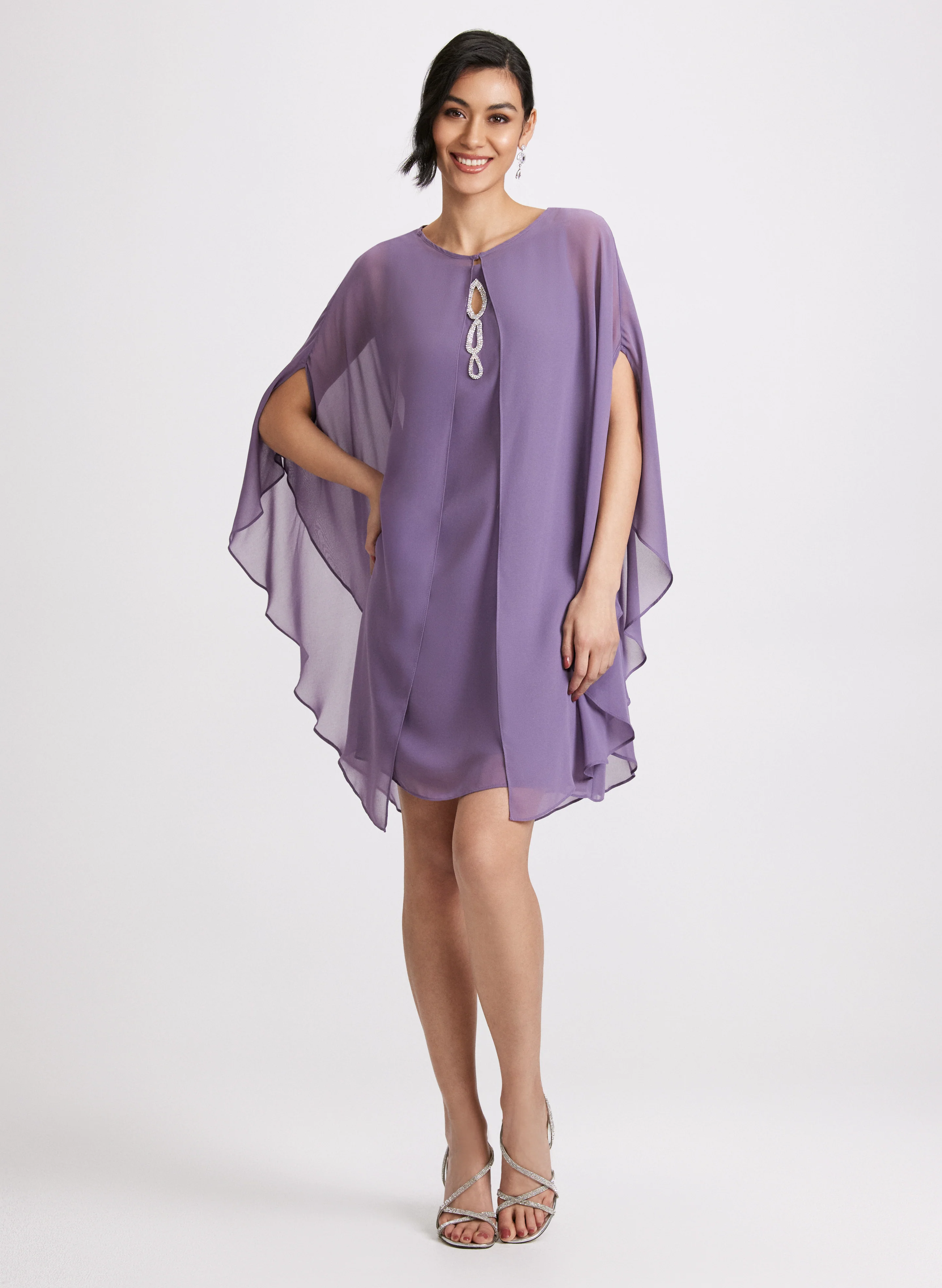 Crystal Embellished Dress & Capelet Jacket Set