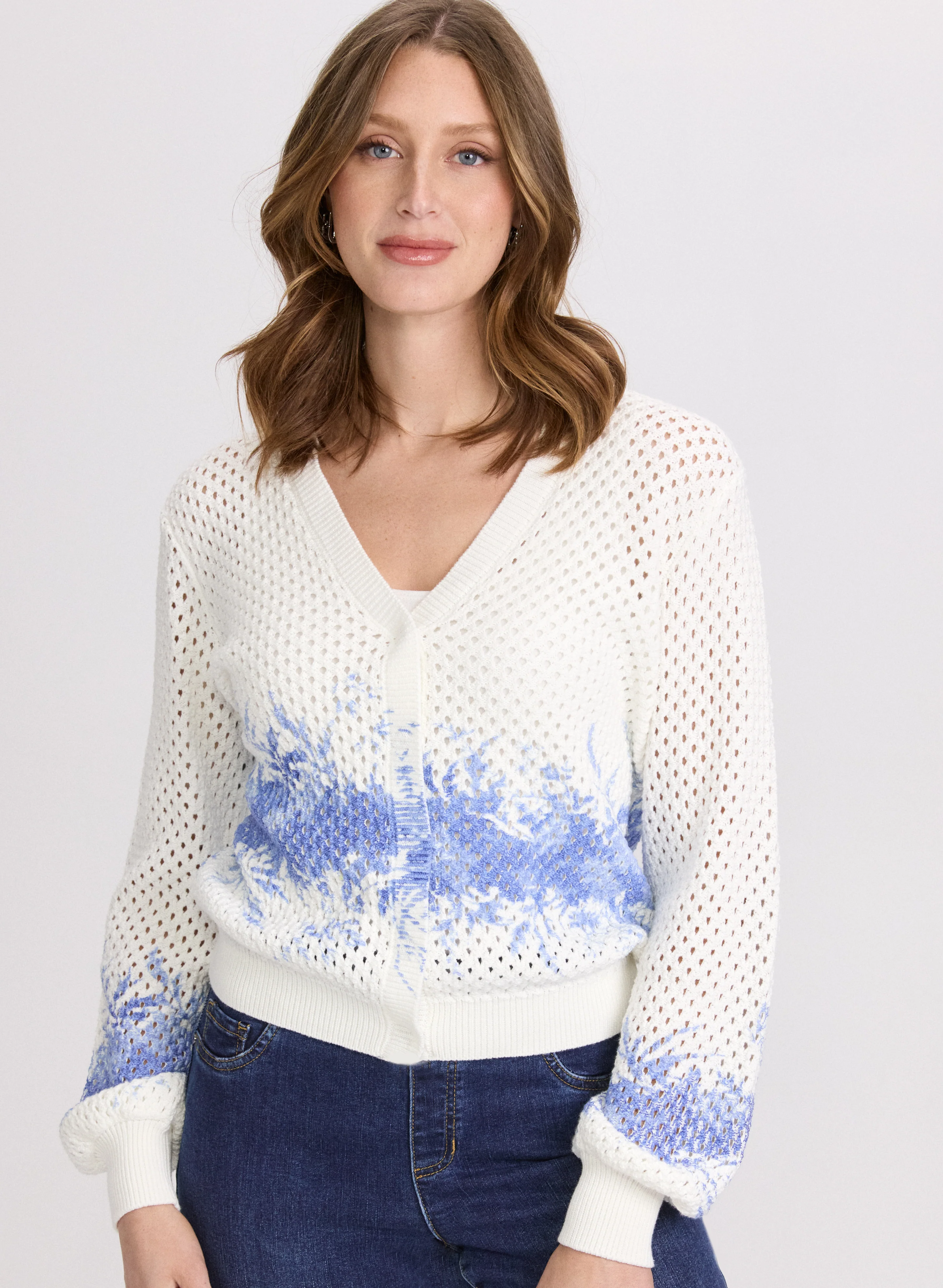 Printed Open Knit Cardigan