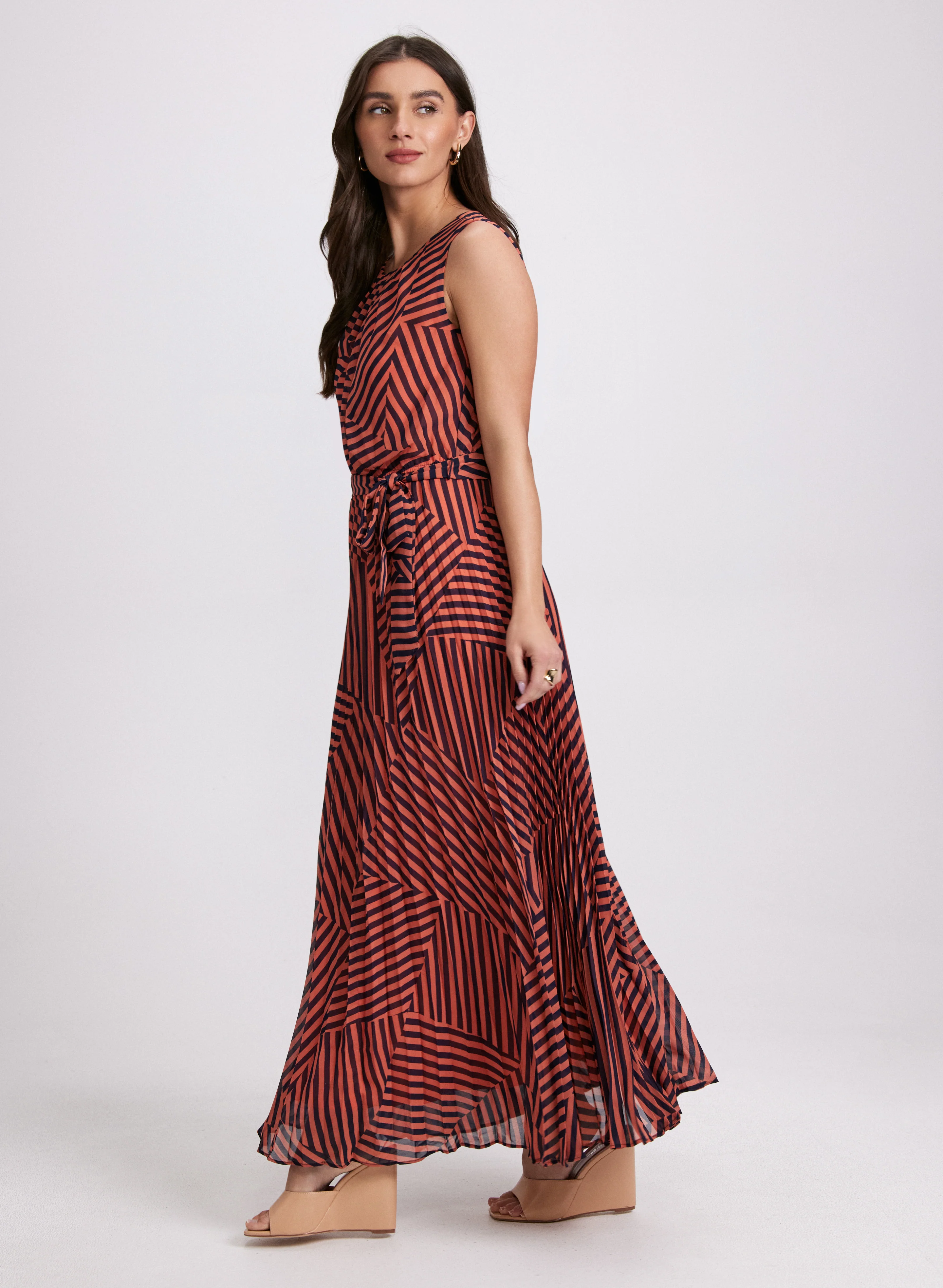 Stripe Chiffon Maxi Dress