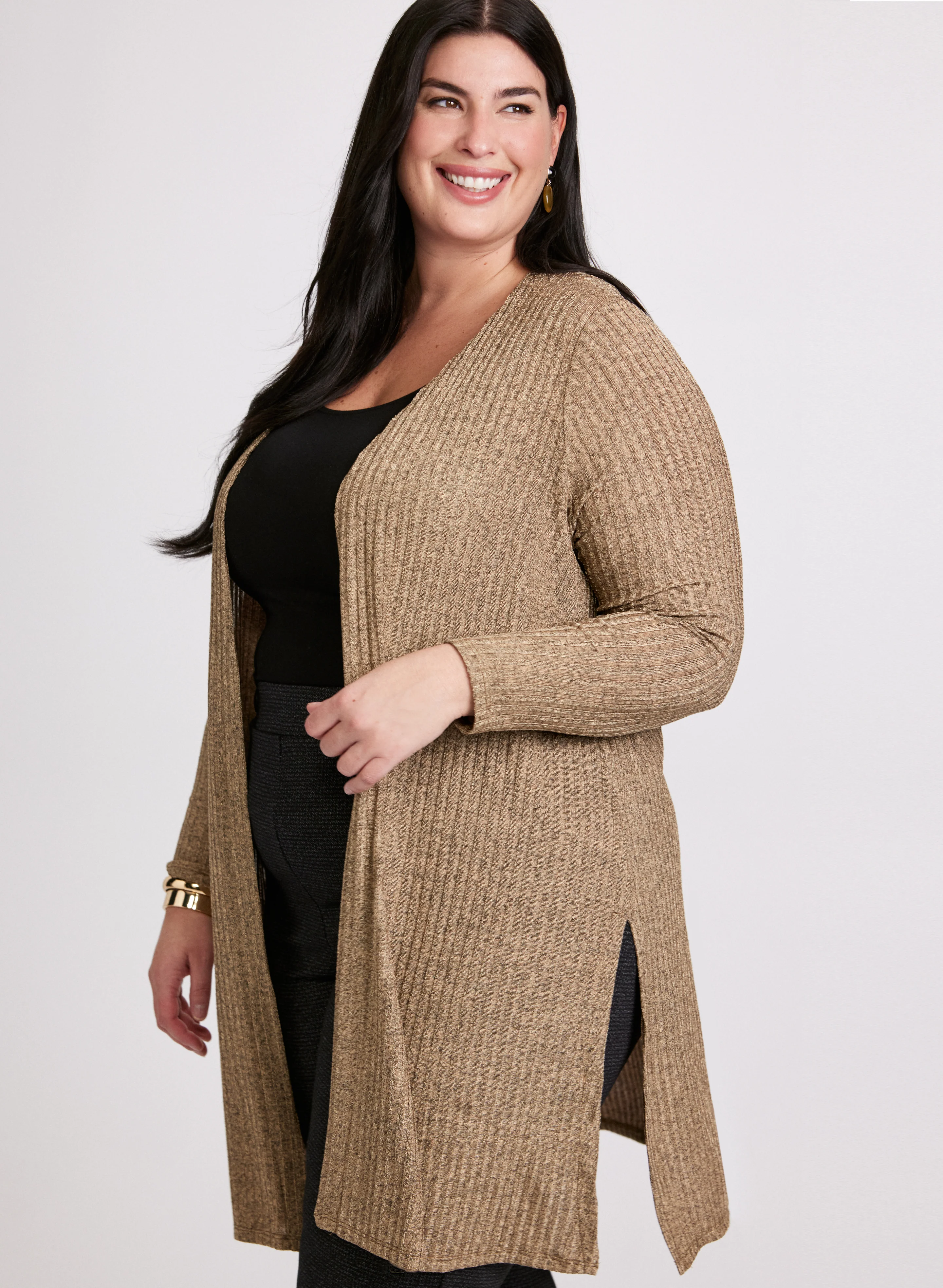 Shimmering Knit Open-Front Cardigan
