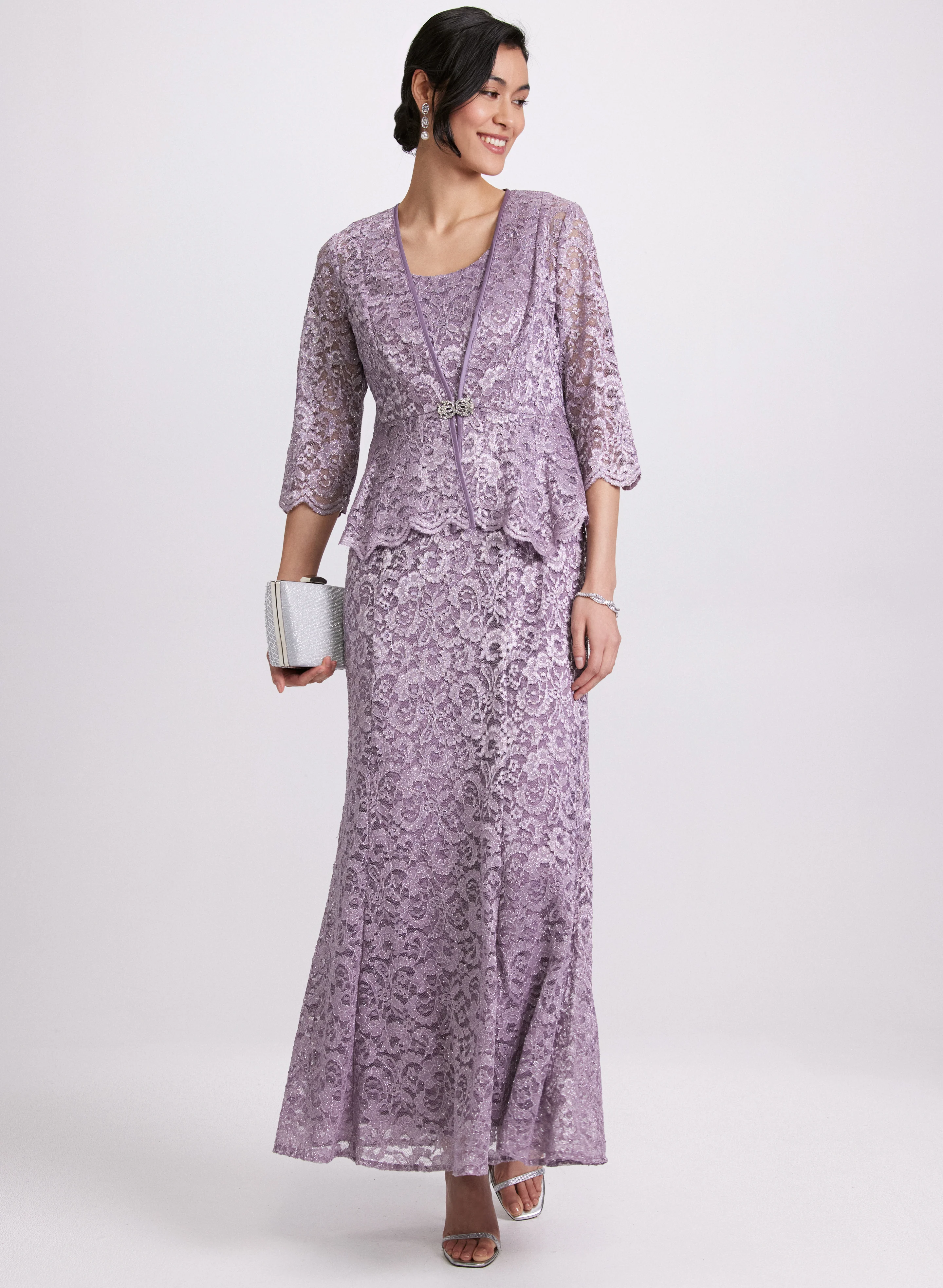 Glitter Lace Dress & Jacket Set