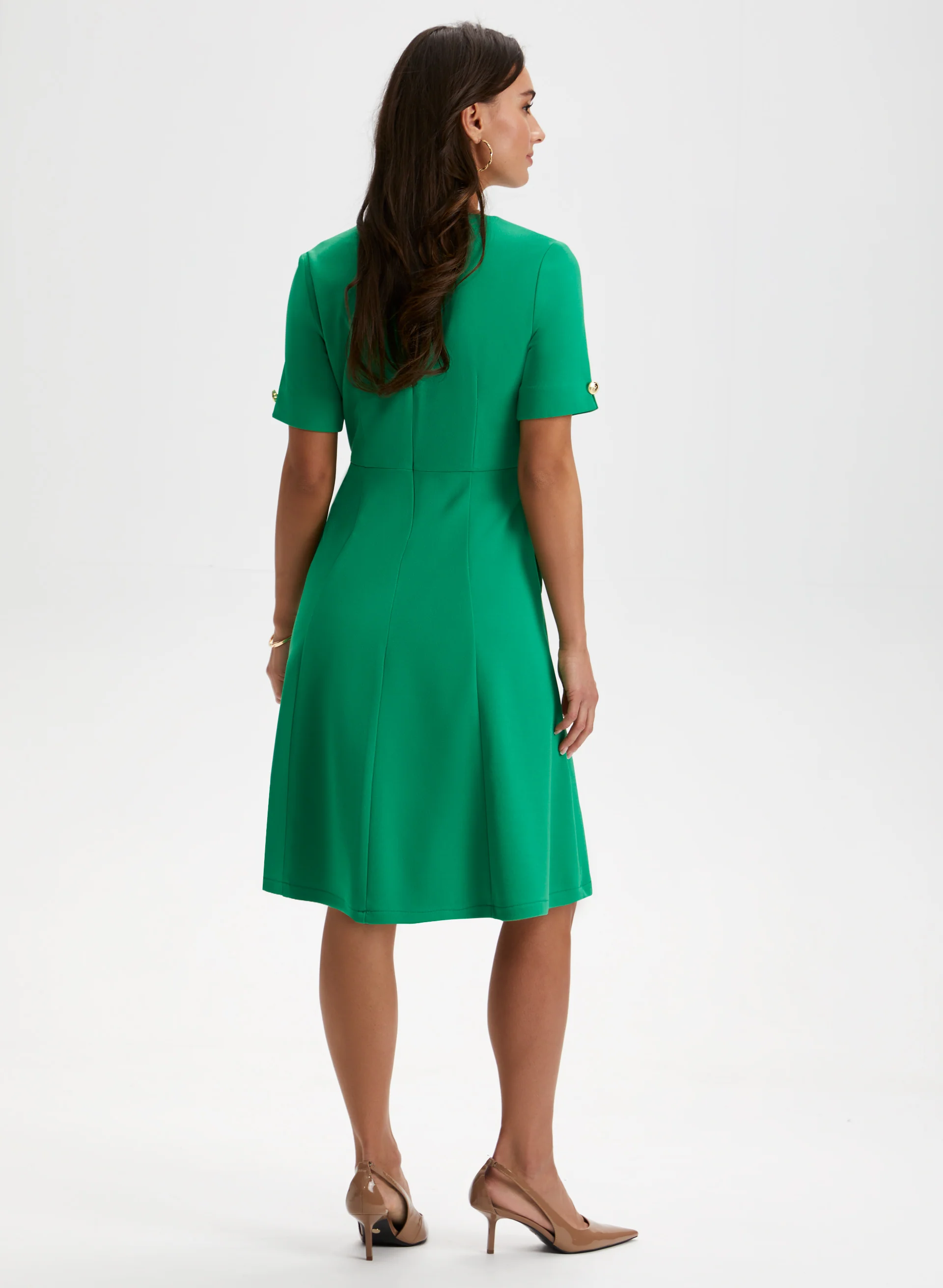 Elbow Sleeve Button Detail Dress