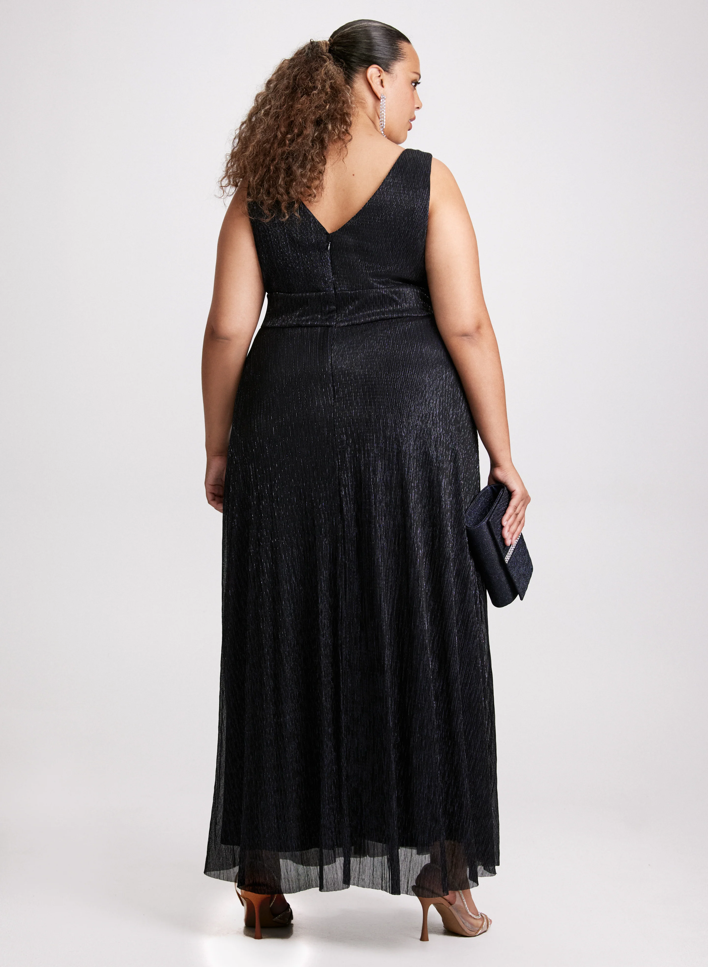 V-Neck Rhinestone Waist Dress