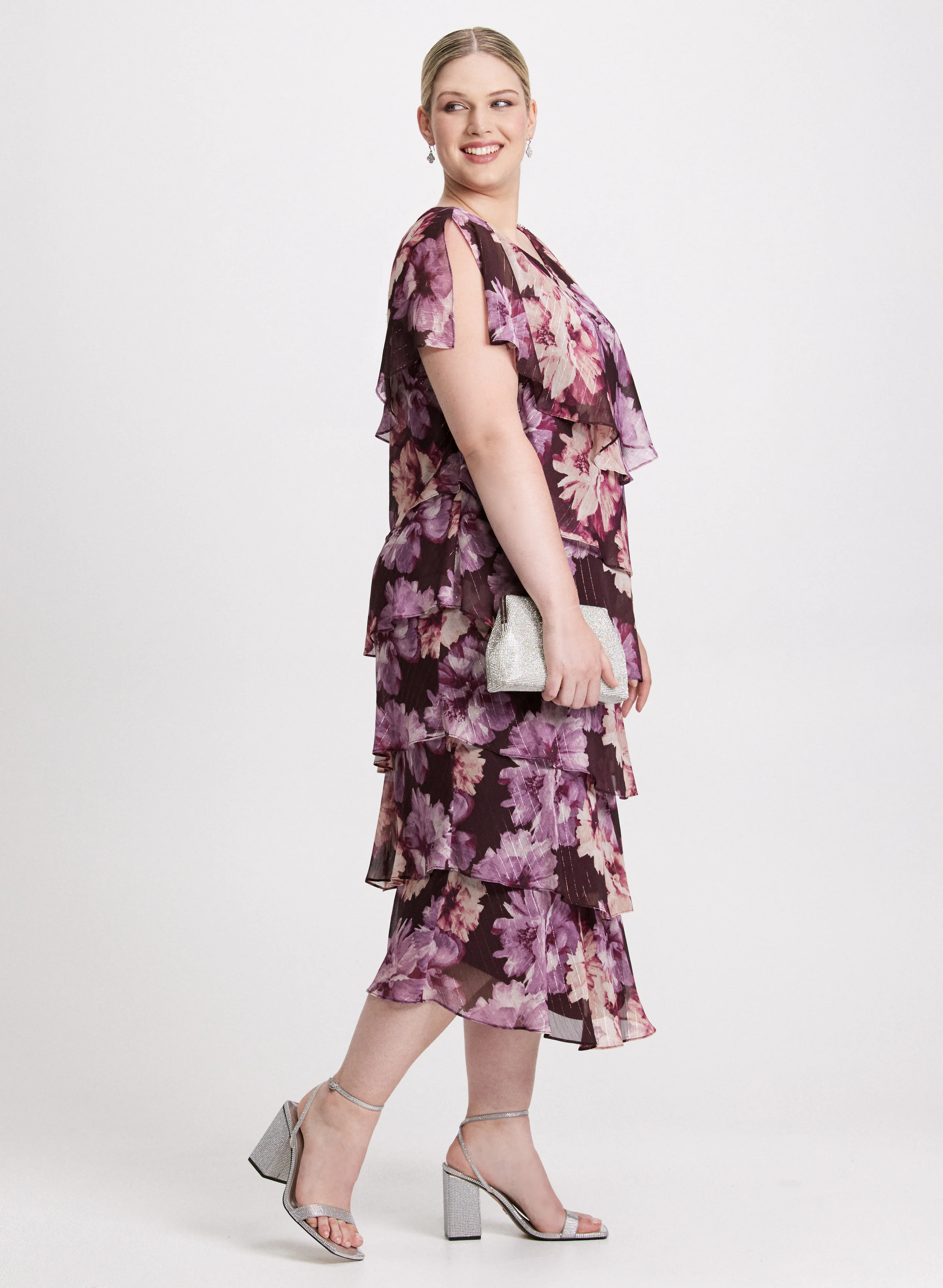Tiered Floral Chiffon Dress