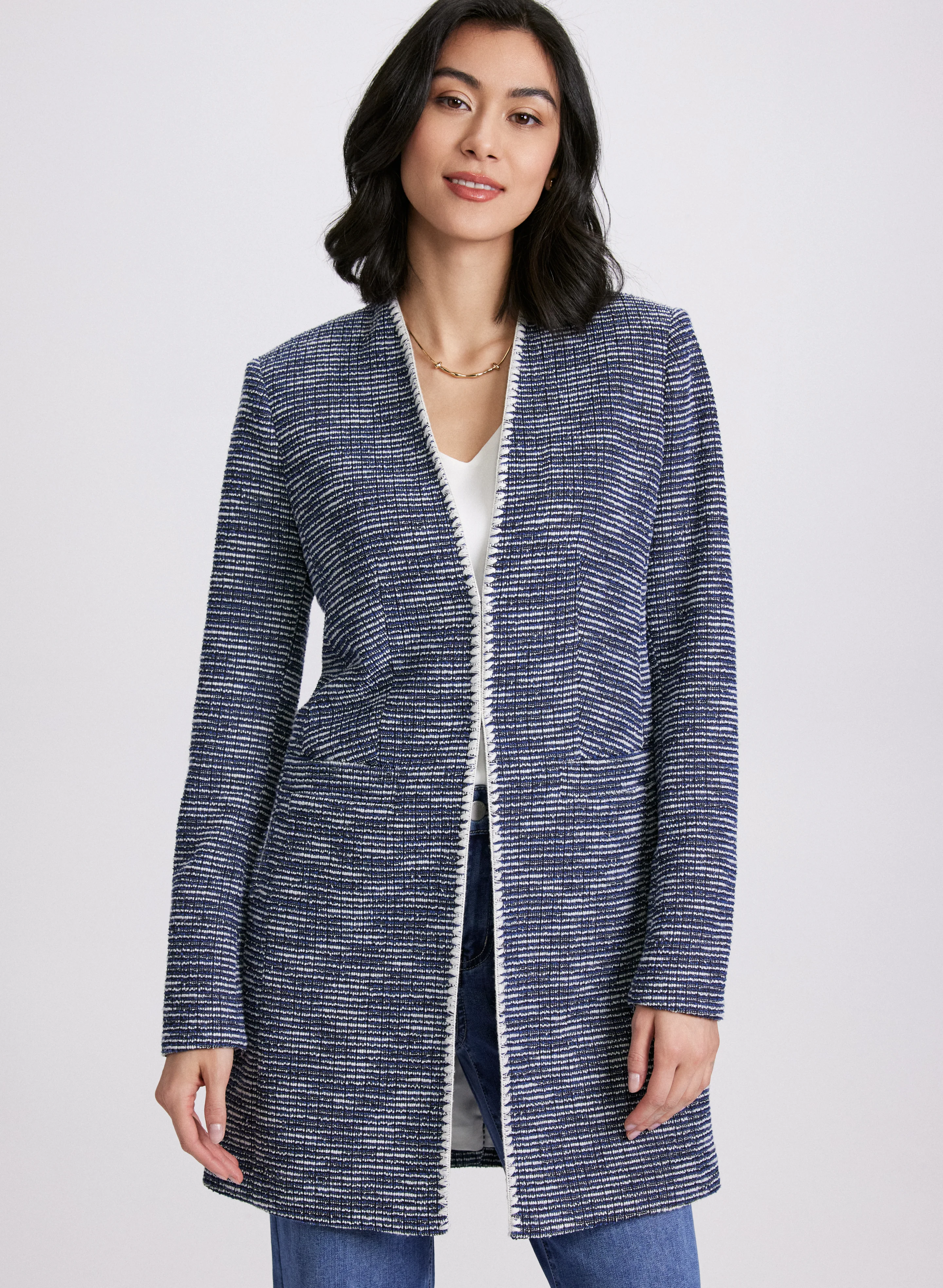 Long Contrasting Trim Bouclé Jacket