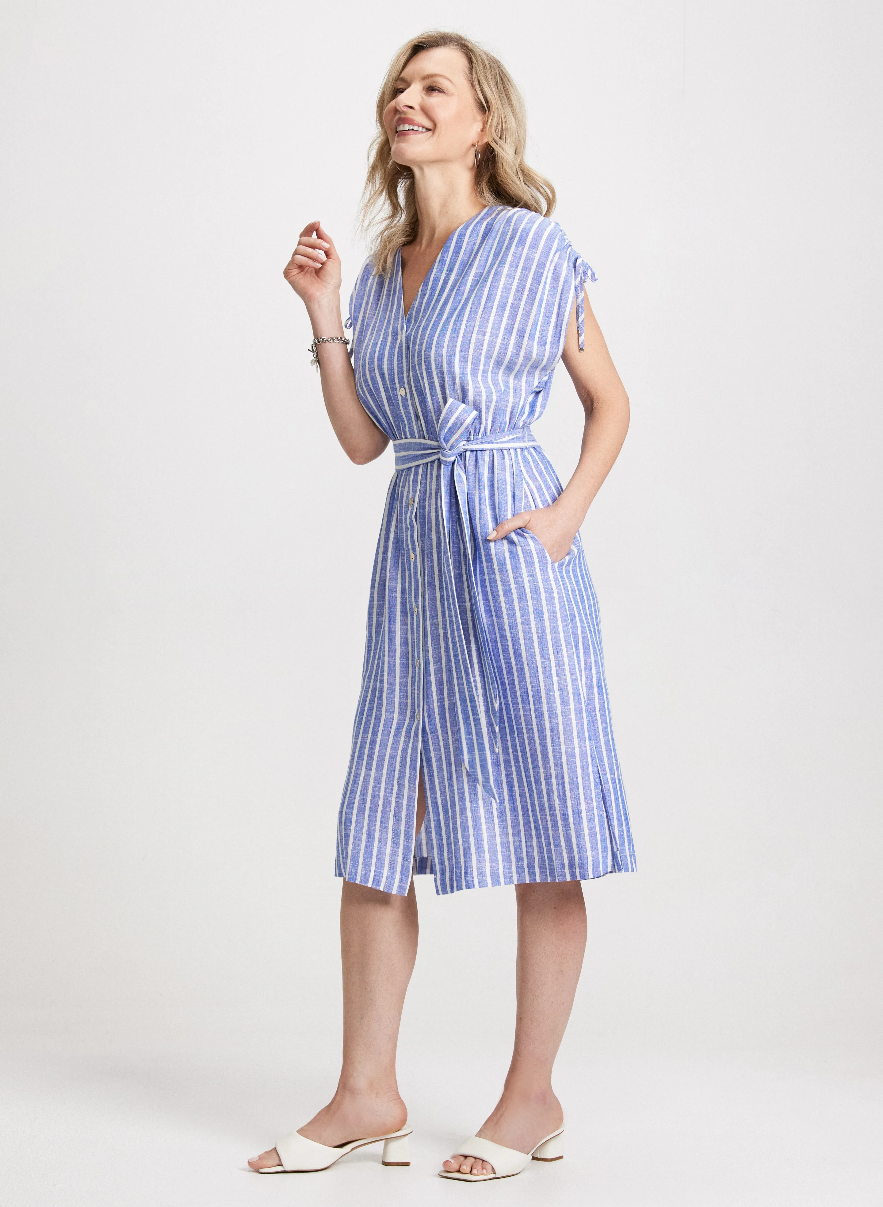Midi Striped Linen Blend Dress