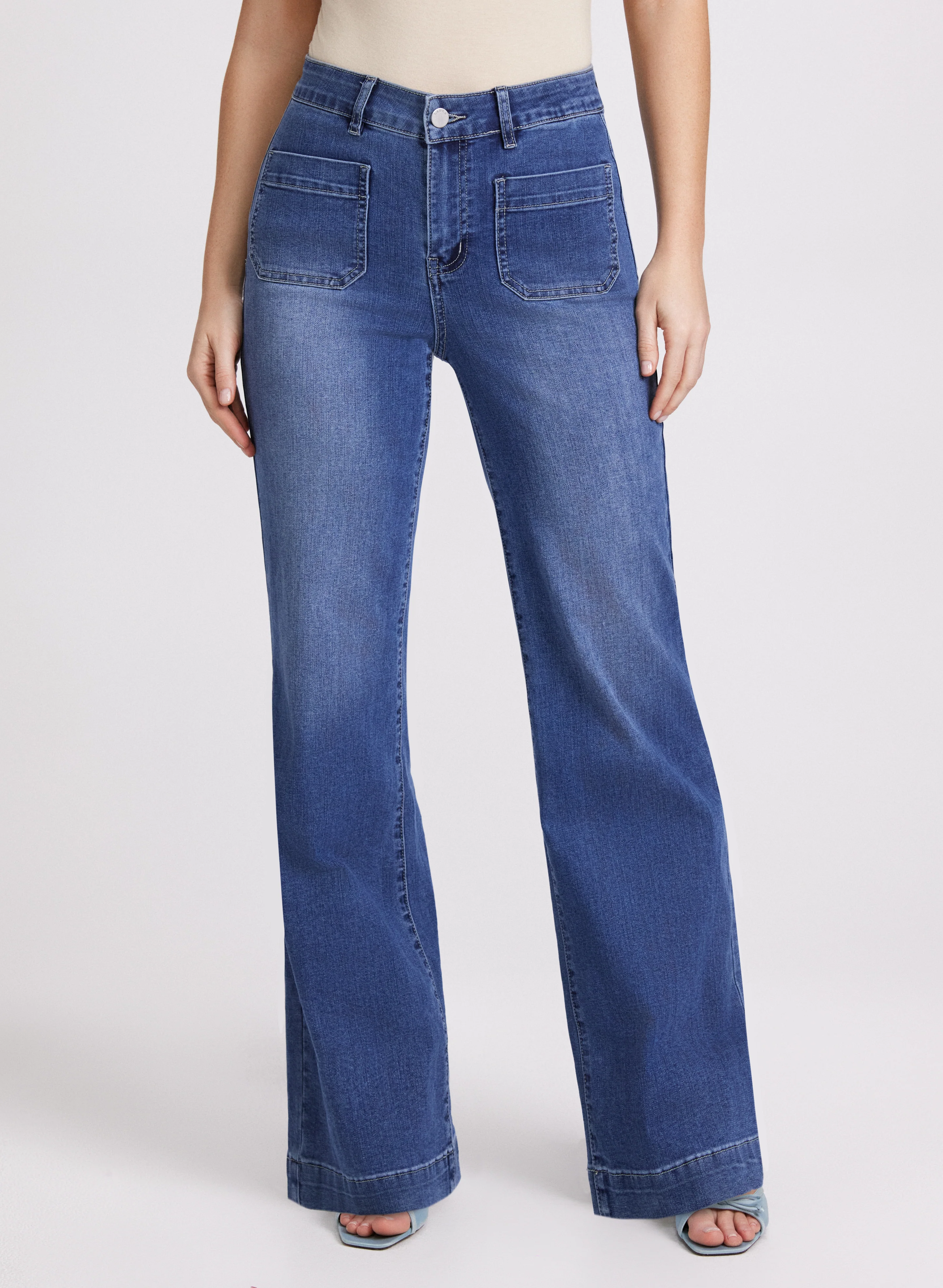 Patch Pocket Wide-Leg Jeans