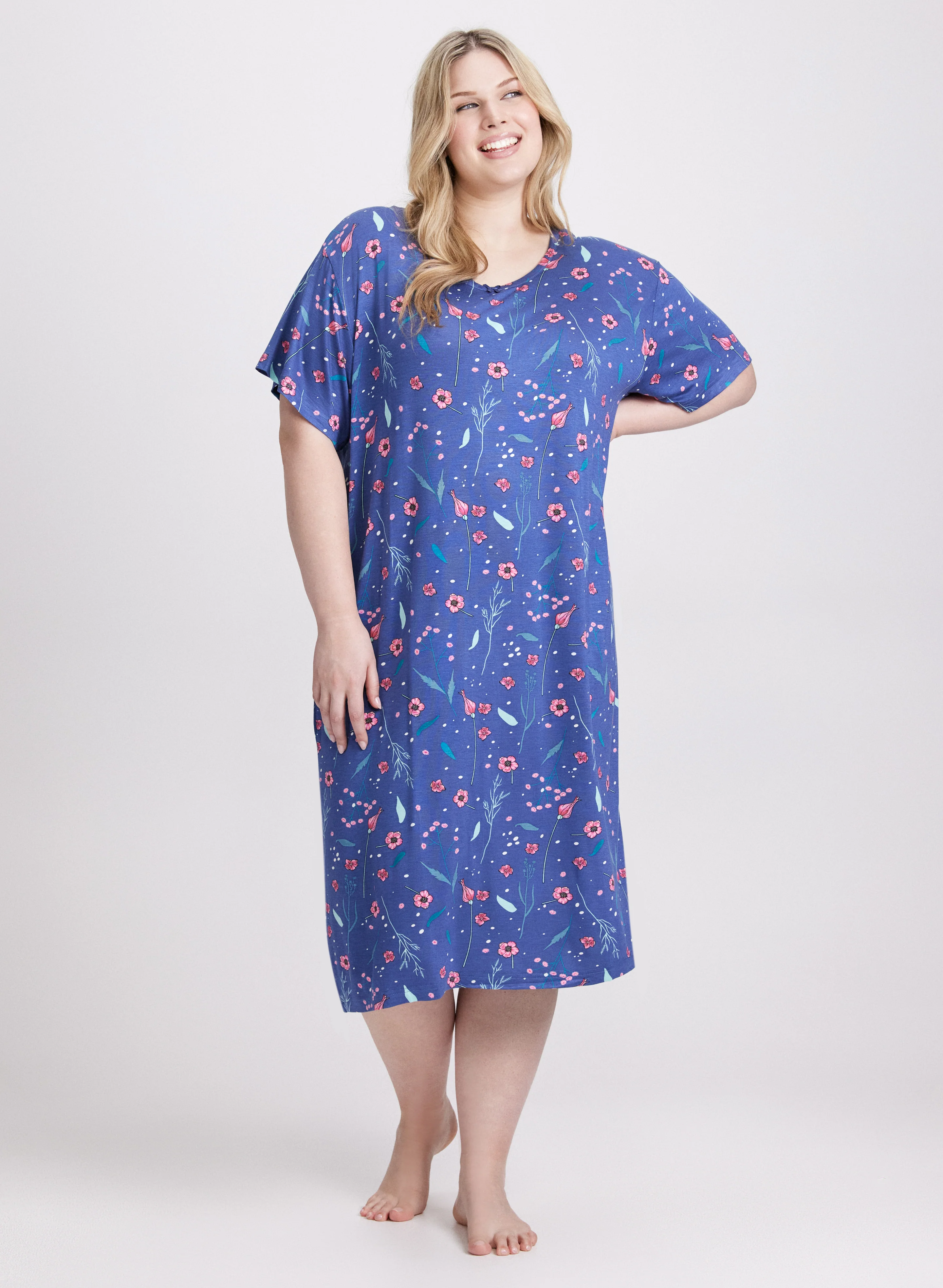 Short Sleeve Long Printed Nightgown