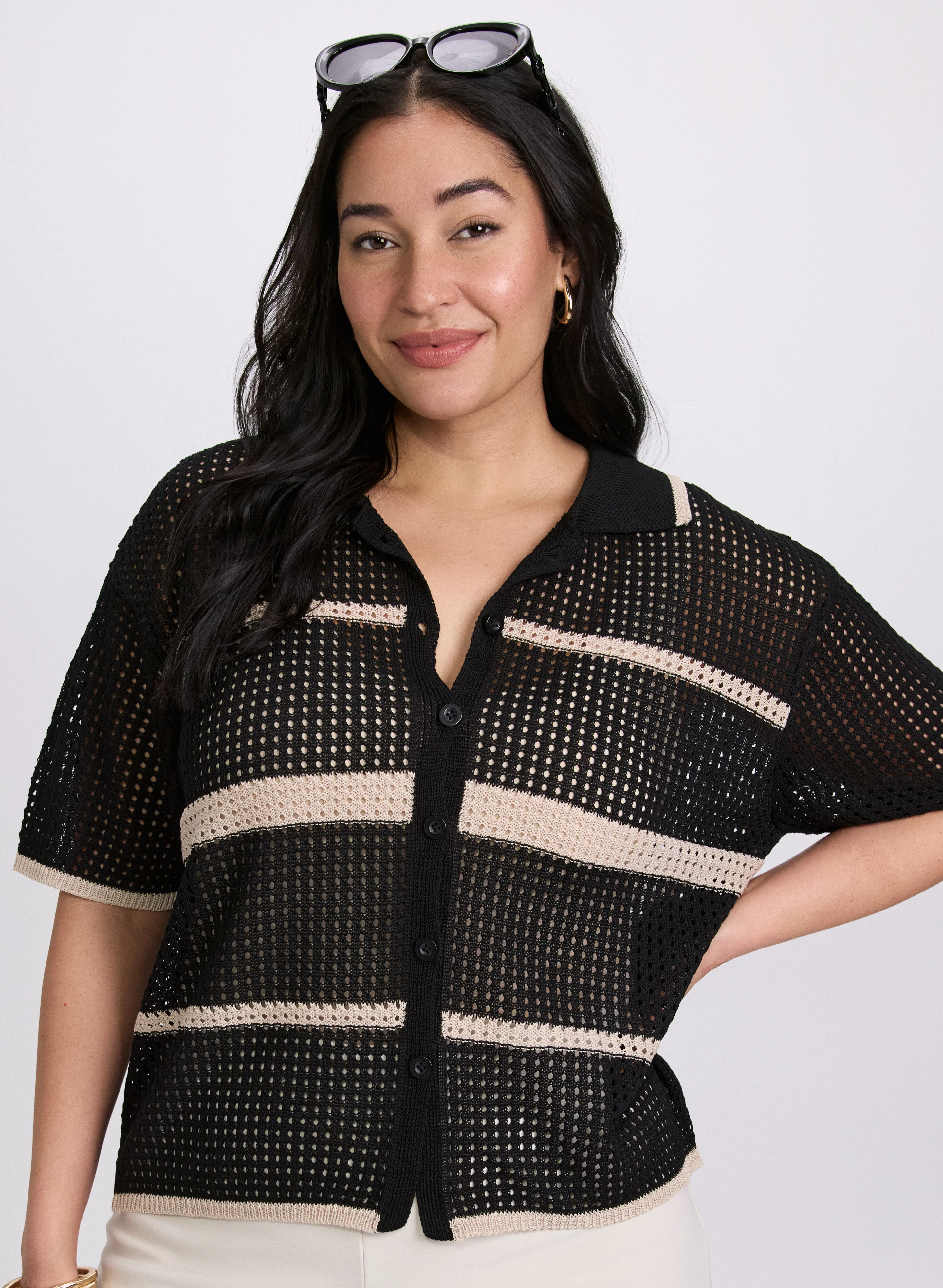 Joseph Ribkoff - Striped Open Weave Sweater