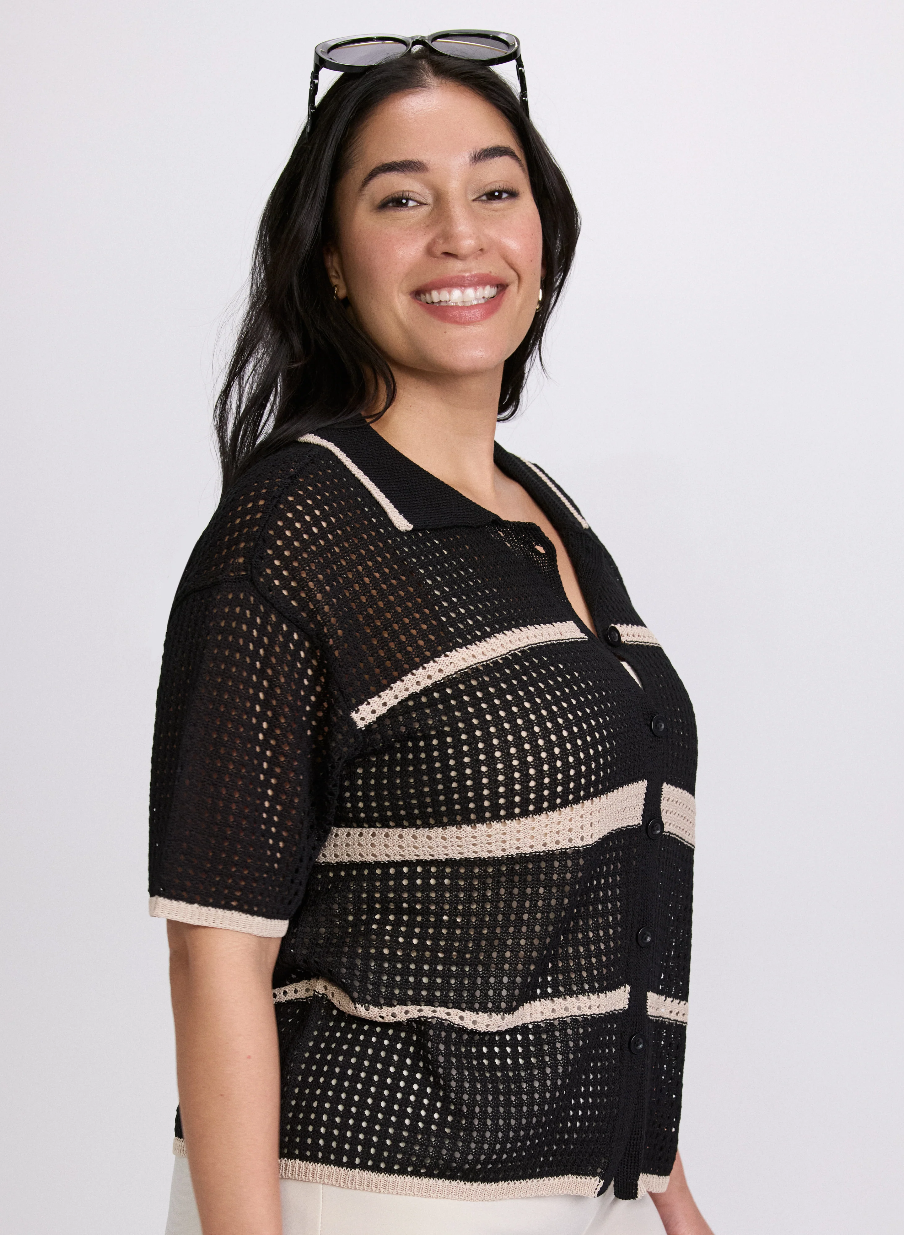Joseph Ribkoff - Striped Open Weave Sweater