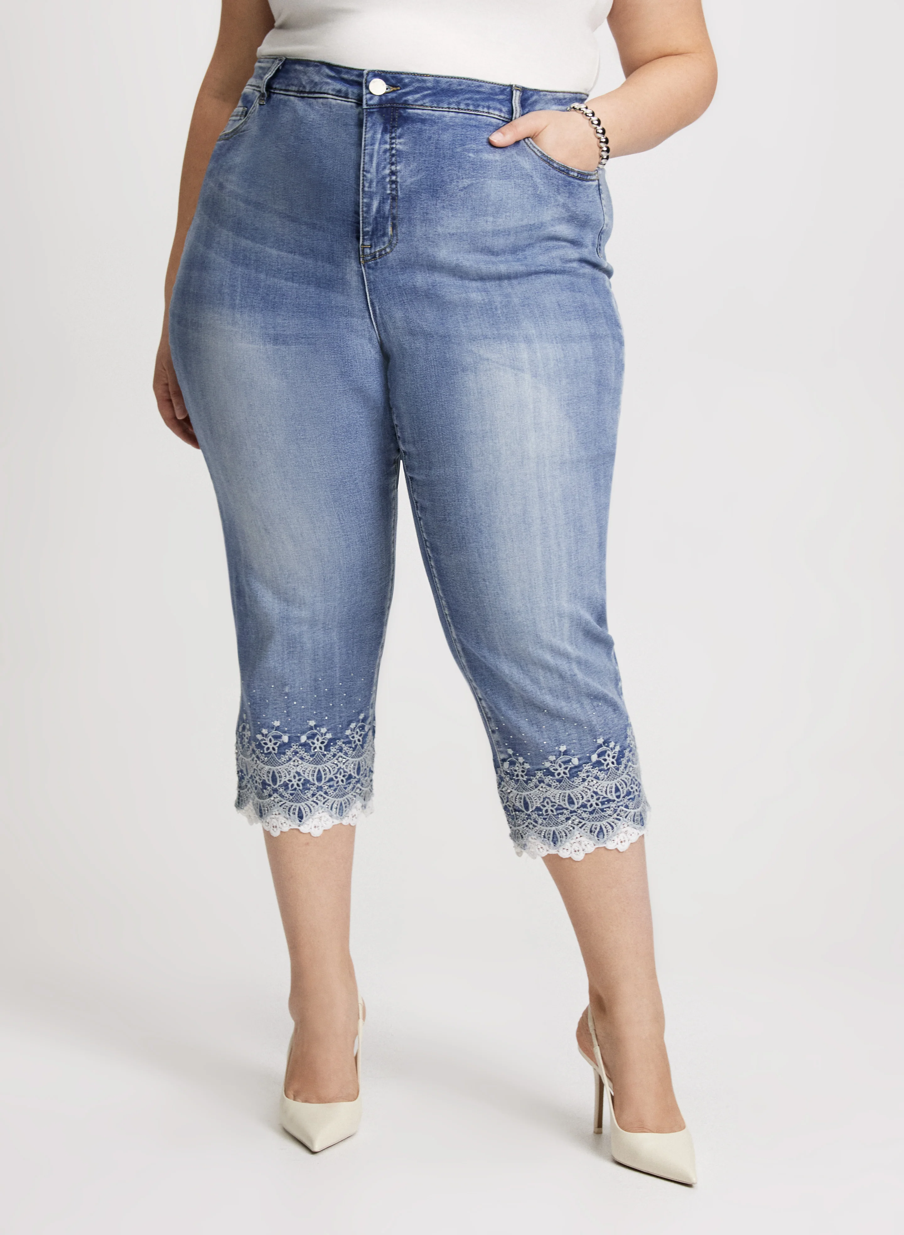 Embellished Denim Capris