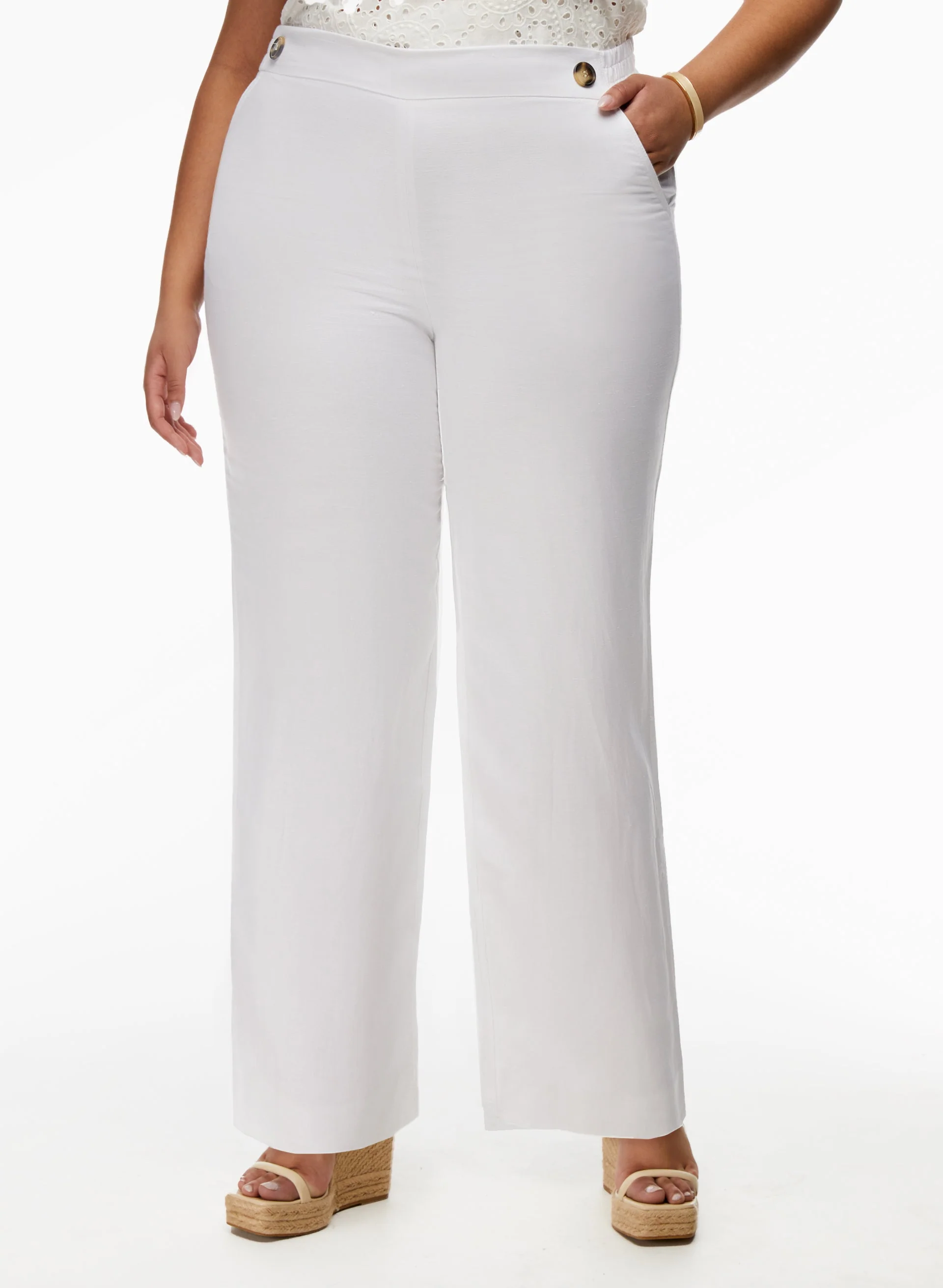 Straight Leg Linen-Blend Pants