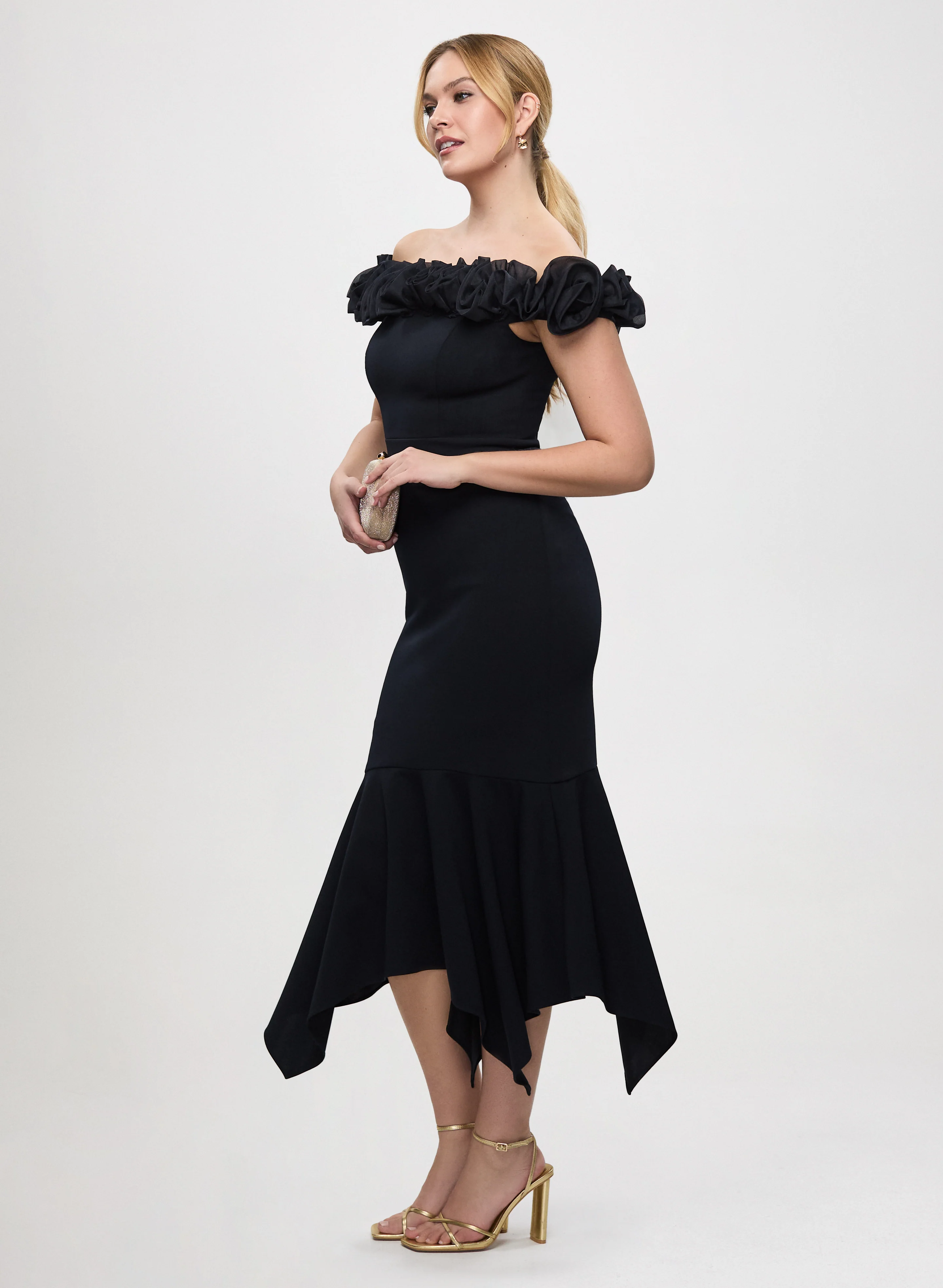 Bardot Organza Rosette Dress