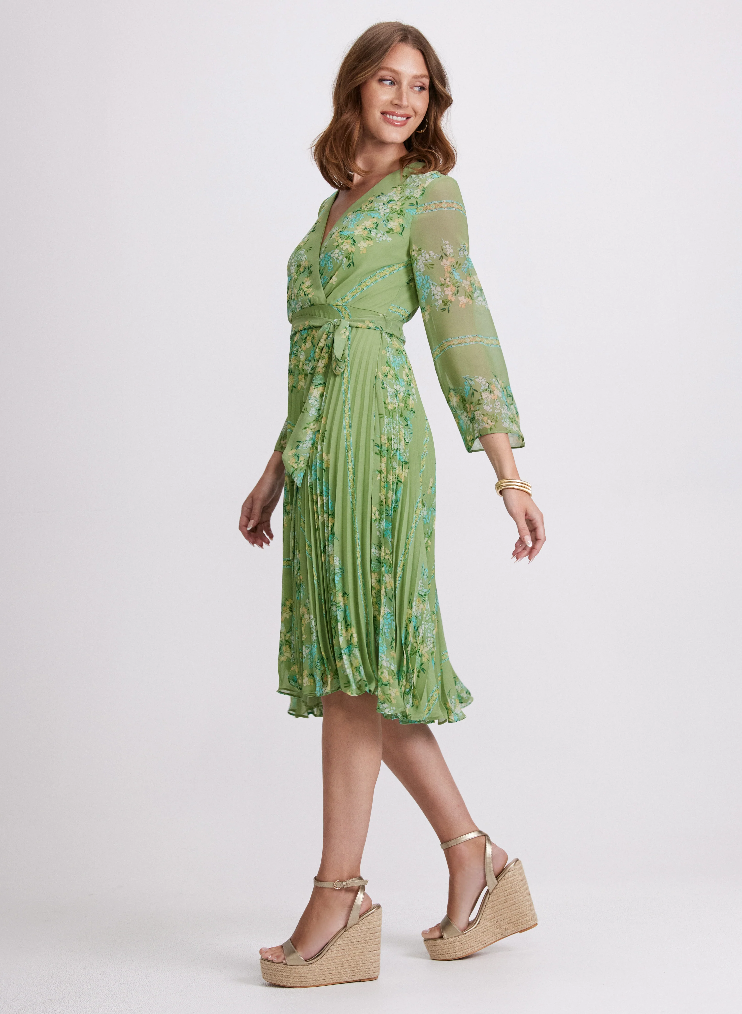 Plissé Floral Placement Print Dress