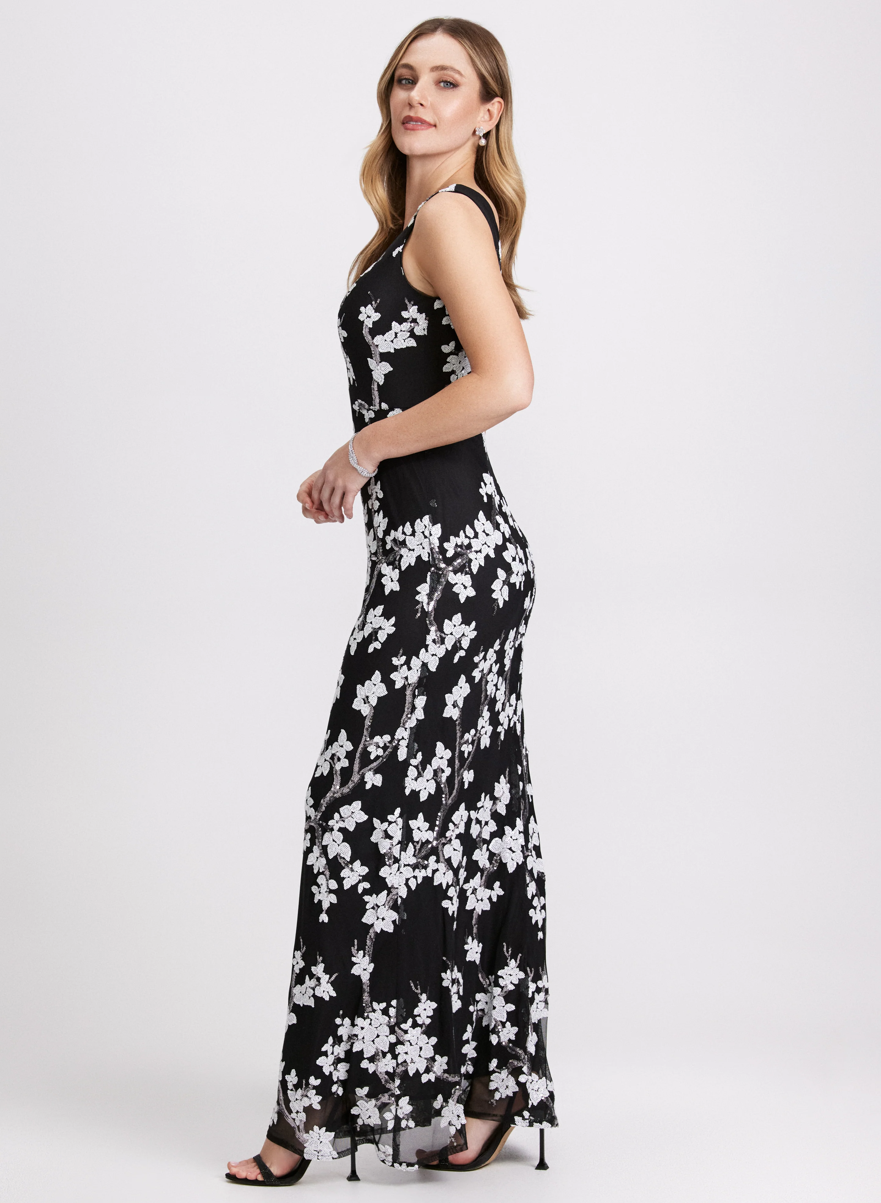 Sequined Floral Maxi Dress