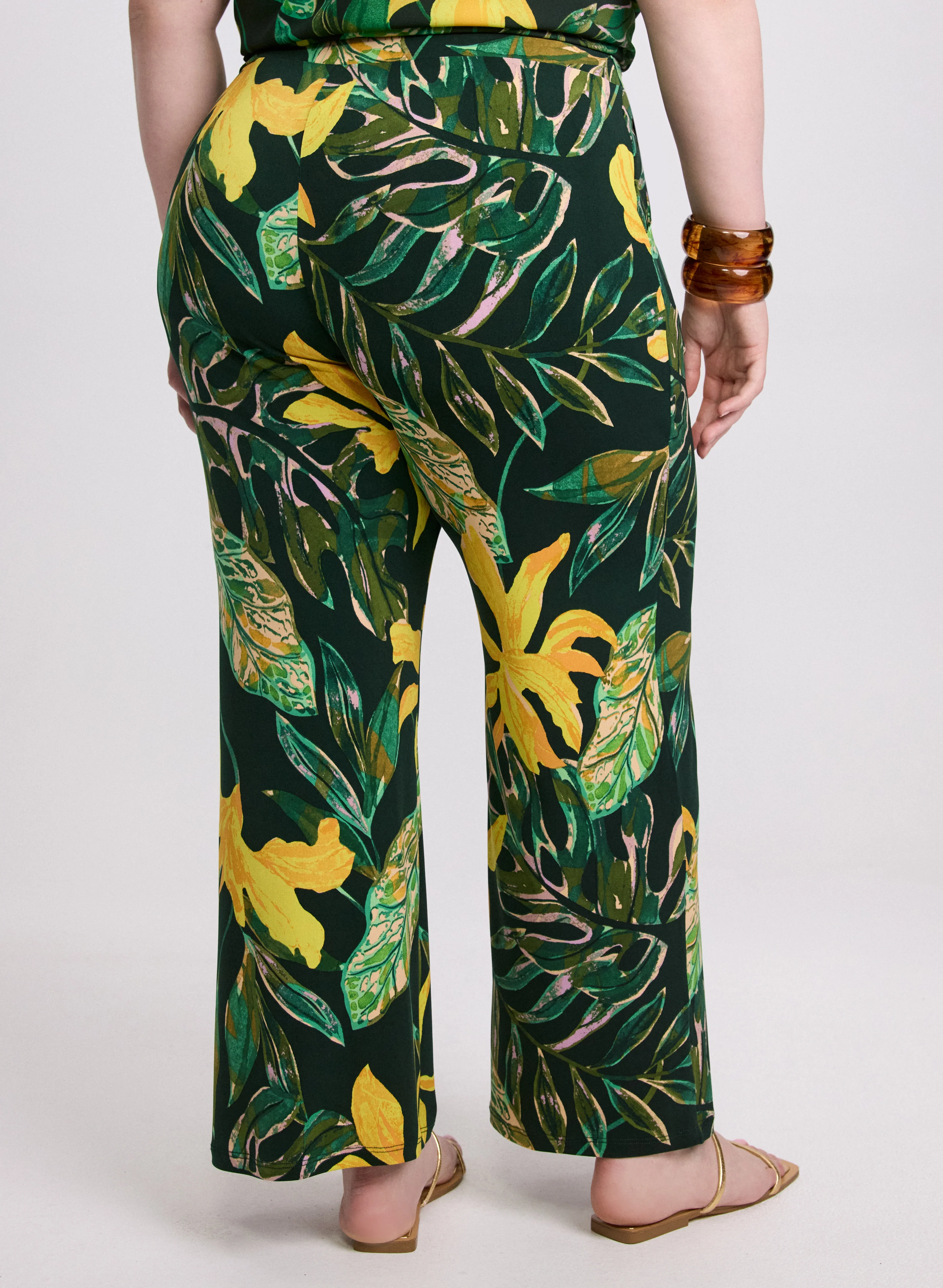 Palm Print Wide-Leg Pants