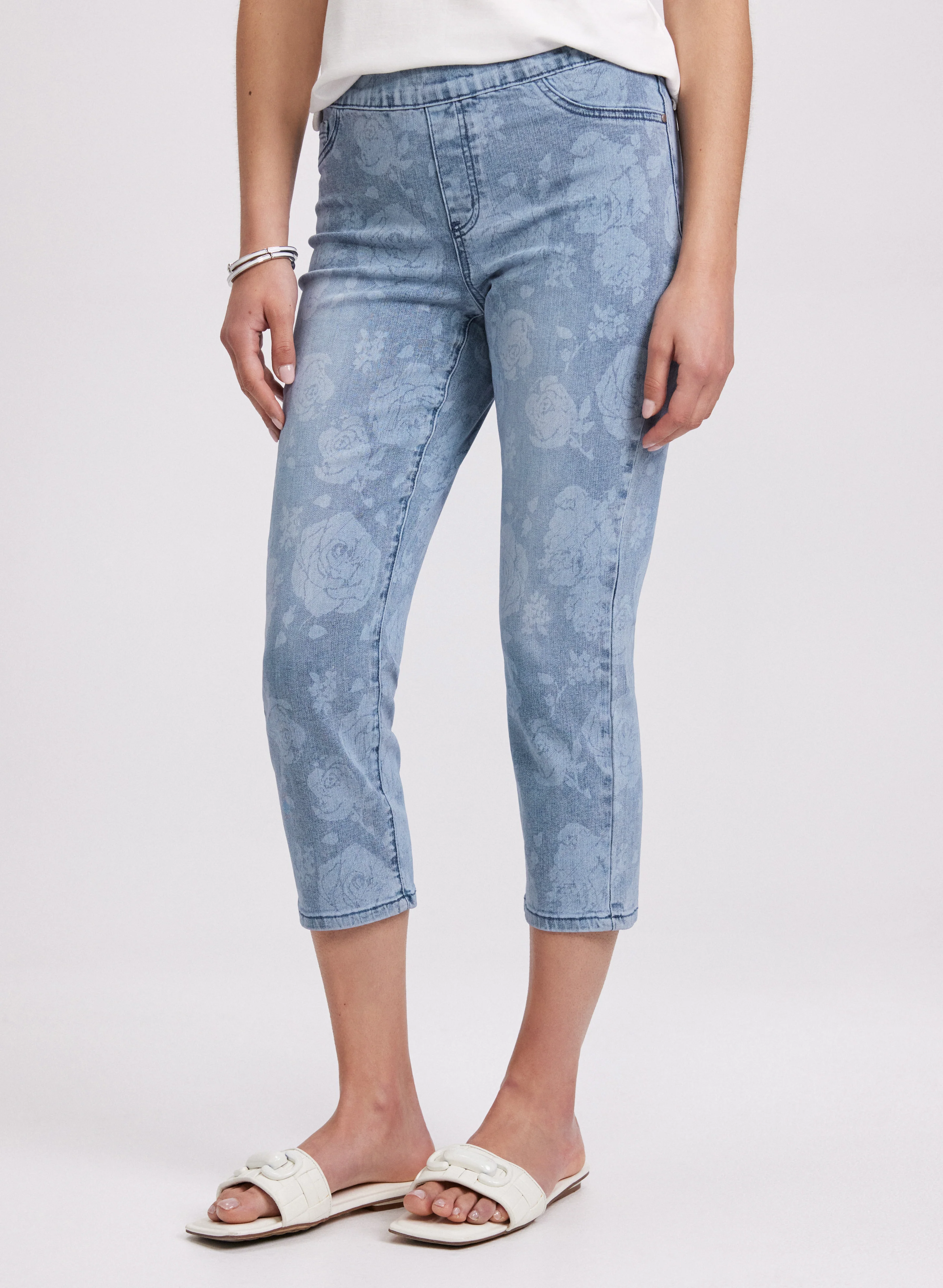 Rose Print Denim Capris