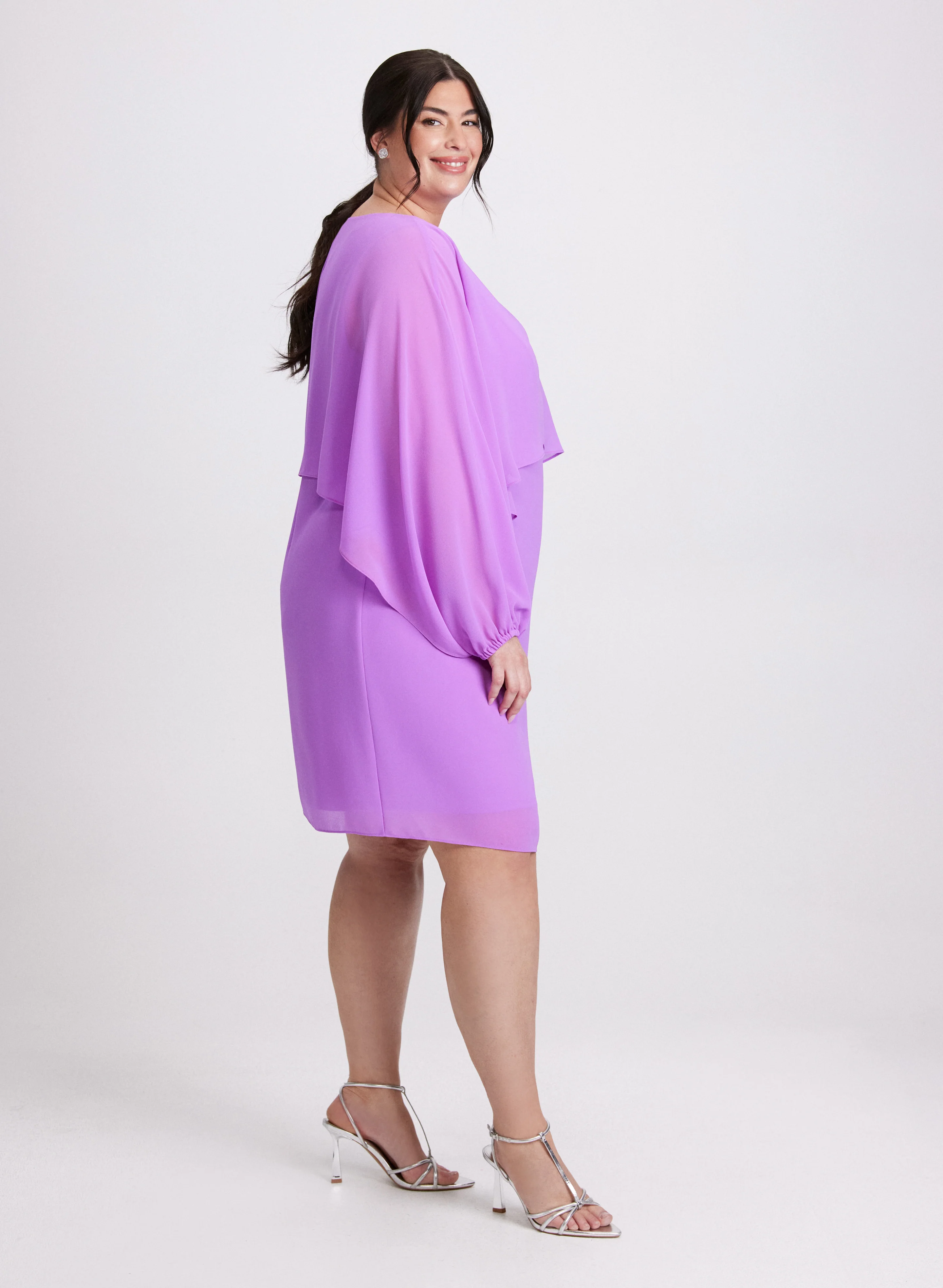 Brooch Embellished Capelet Dress