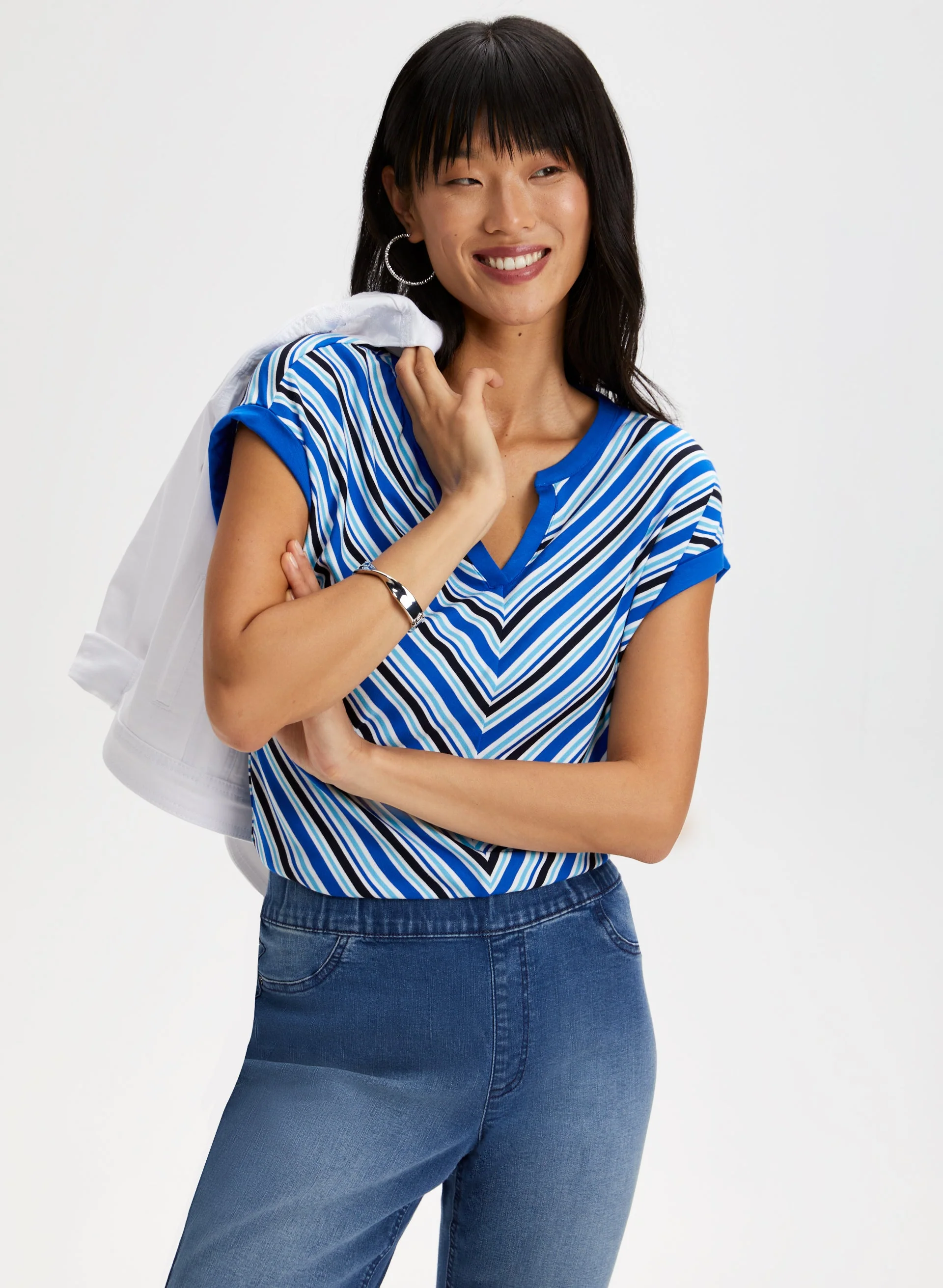 Stripe Print Drop Shoulder Tee