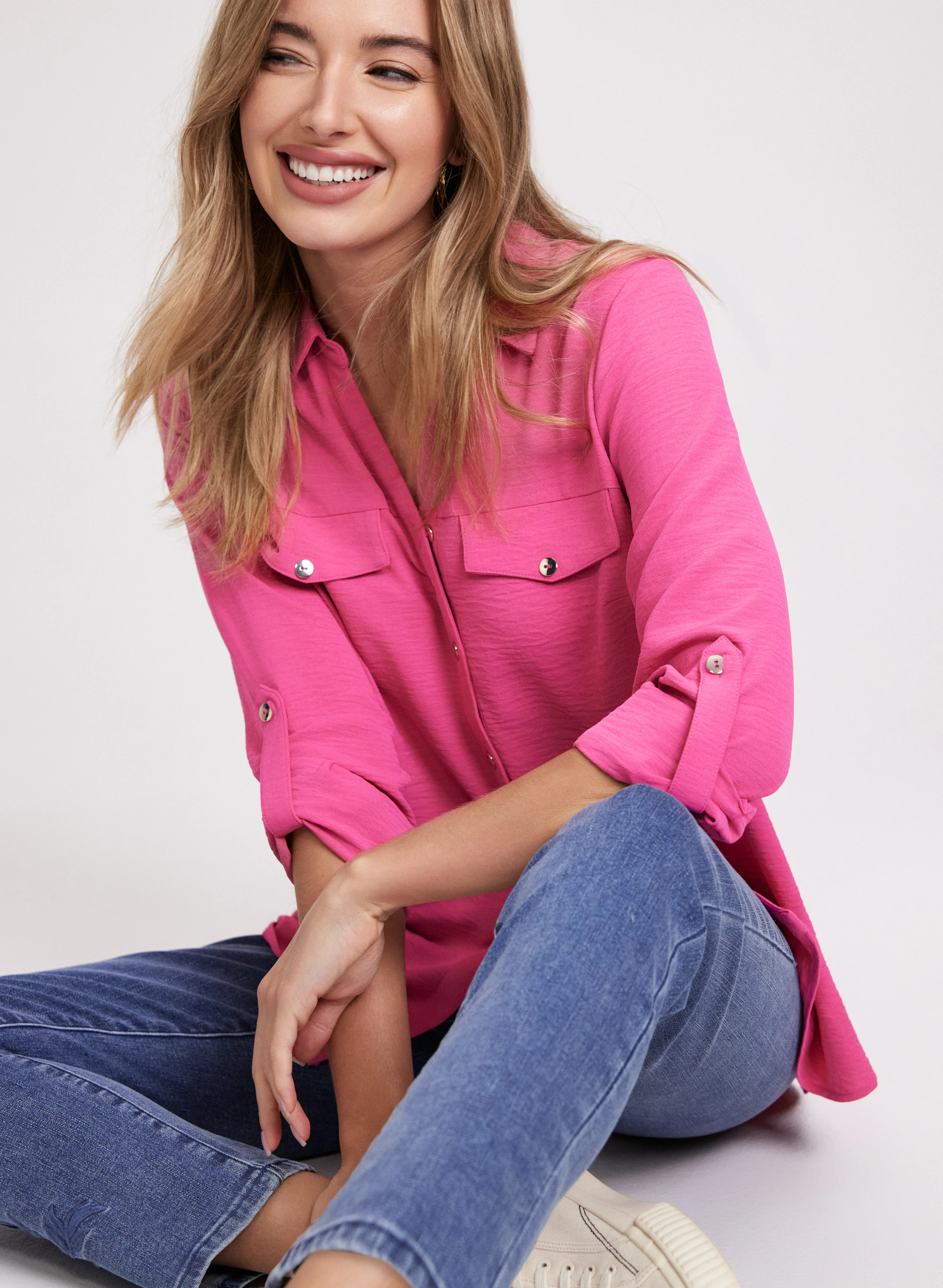 Crepe Button-Down Blouse