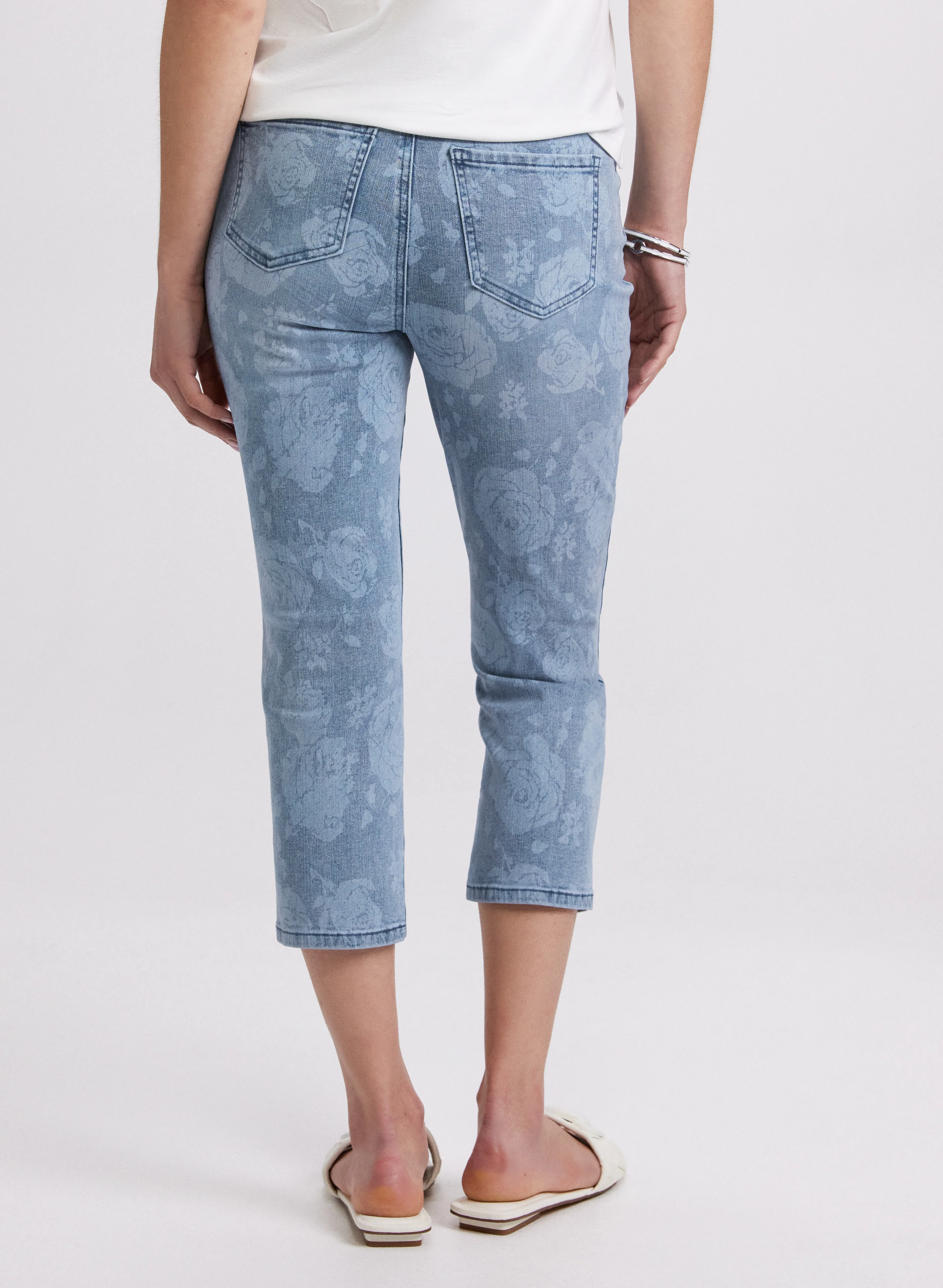 Rose Print Denim Capris