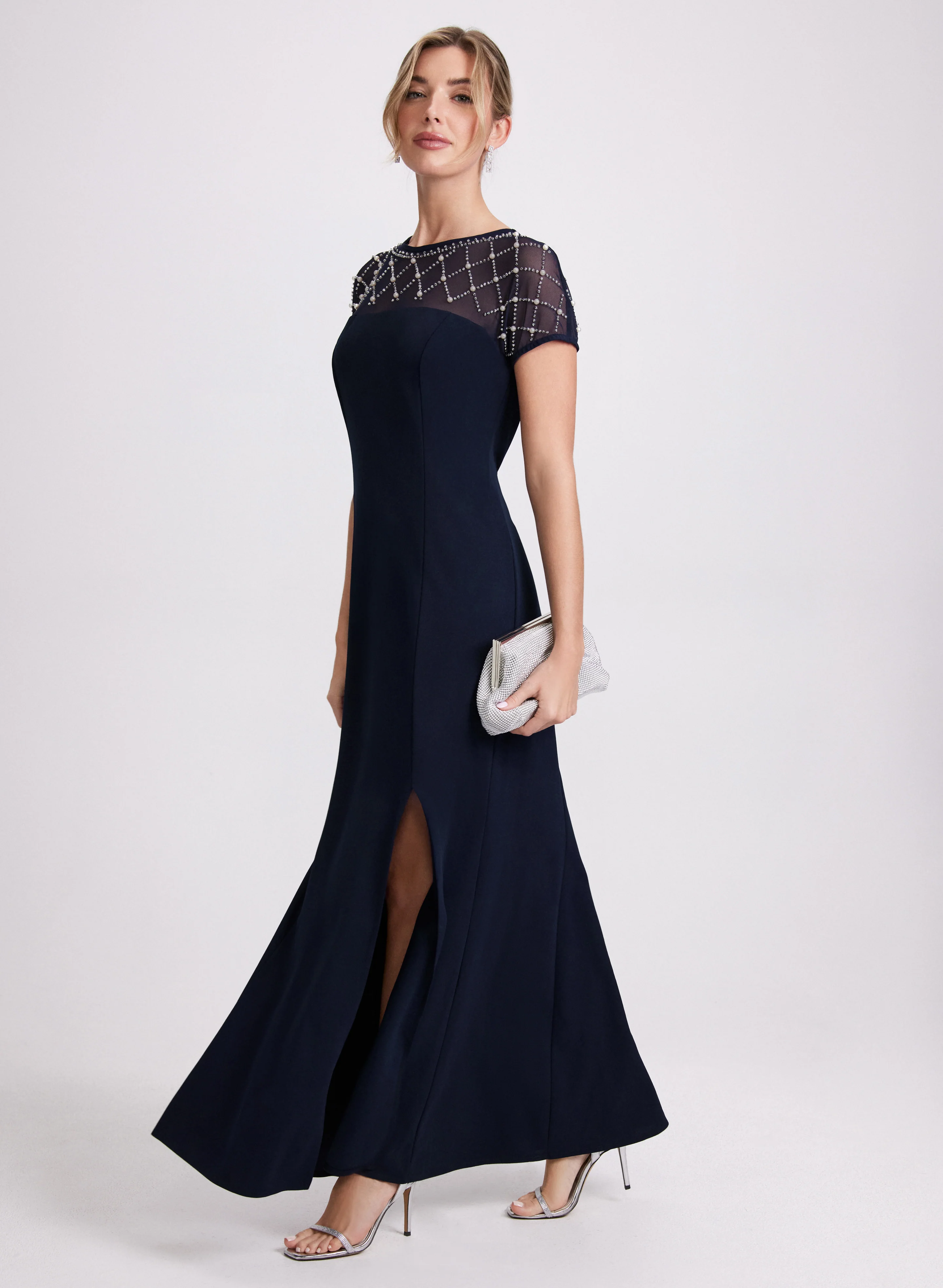 Sheer Beaded Yoke Dress