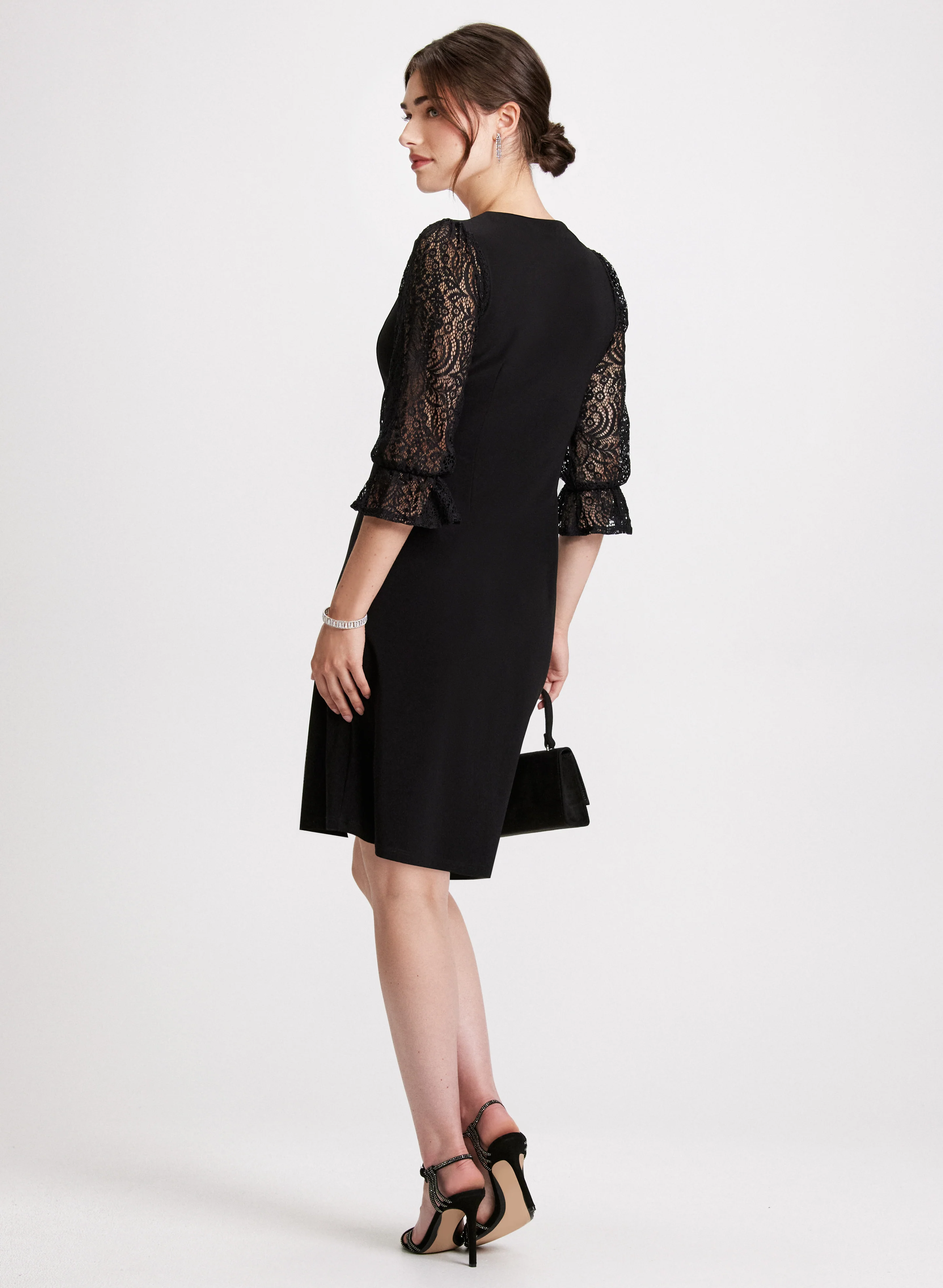 V-Neck Lace Detail Evening Dress