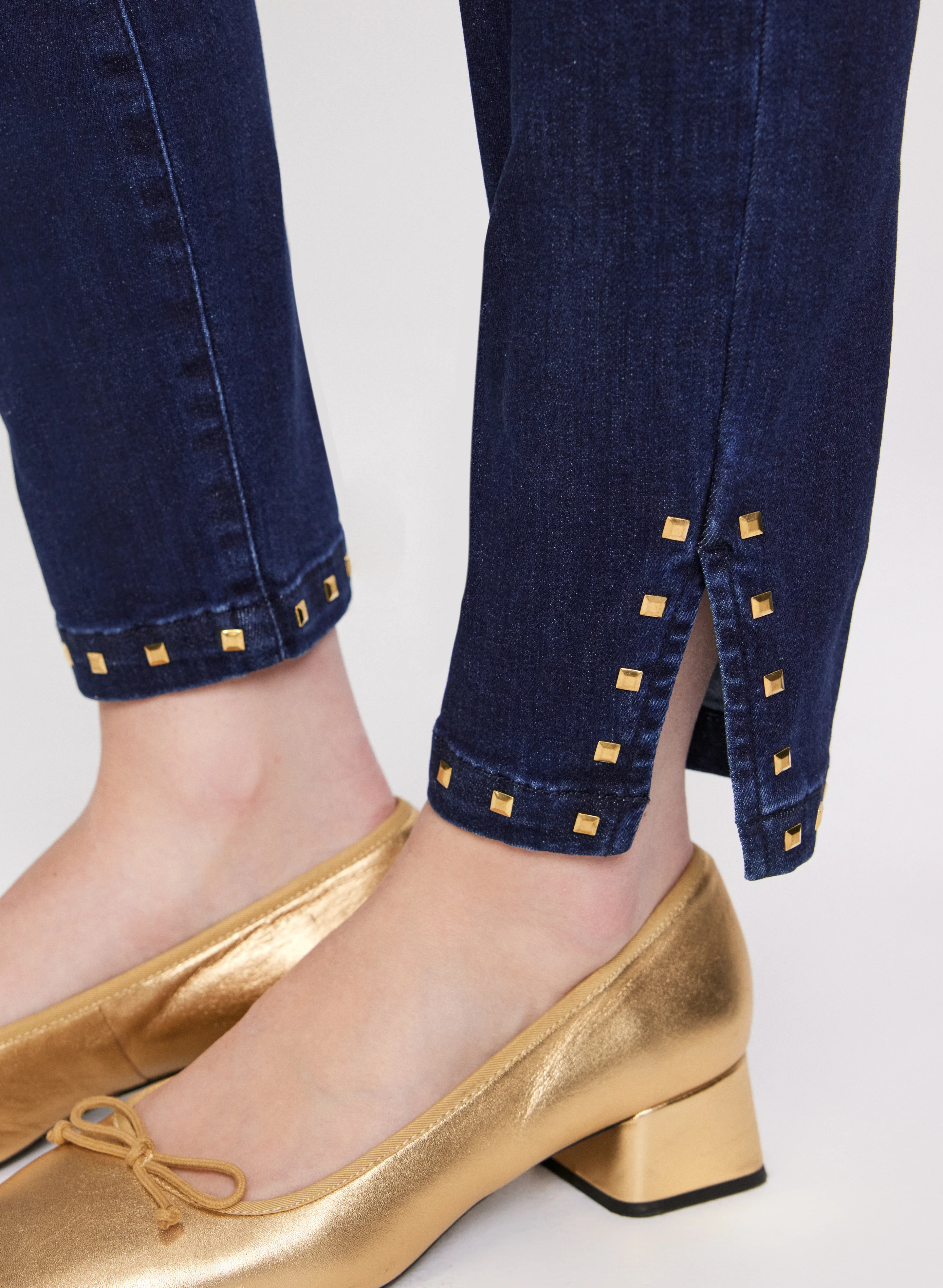 Studded Hem Slim-Leg Jeans
