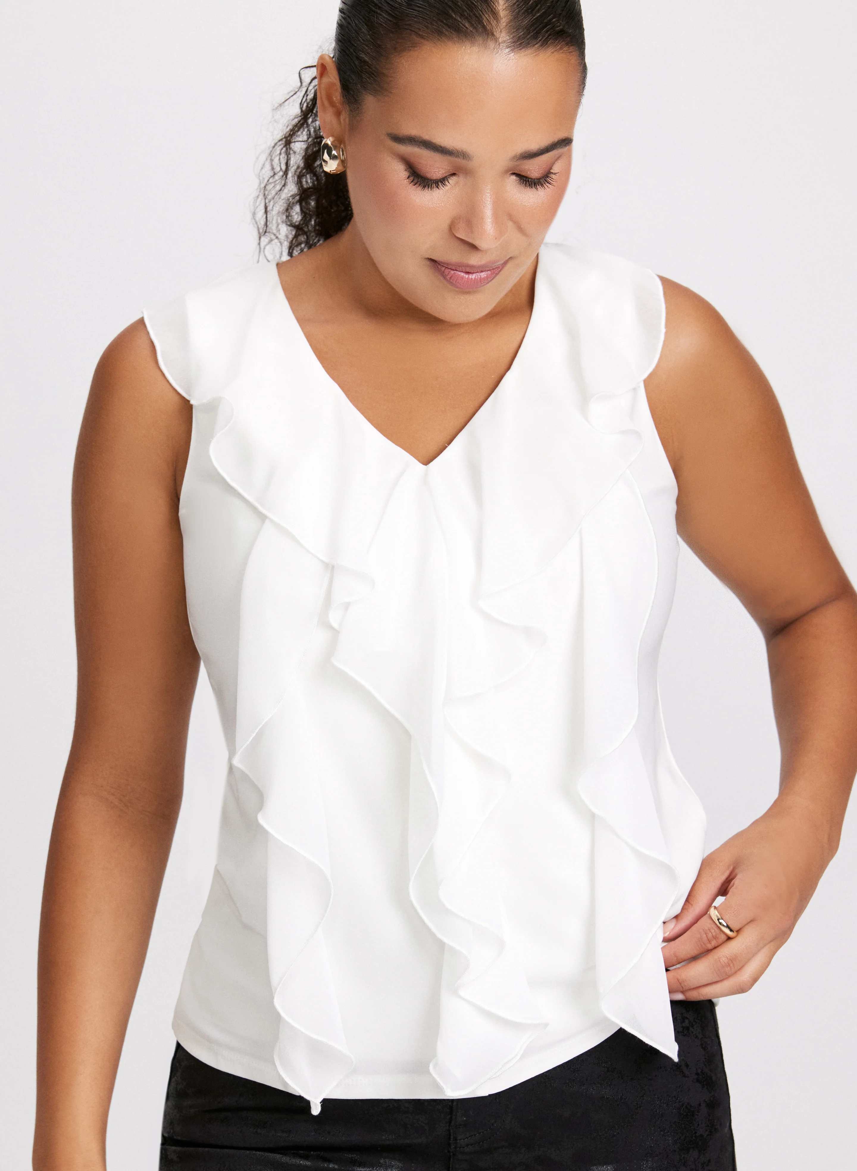 Sleeveless Ruffle Front Top