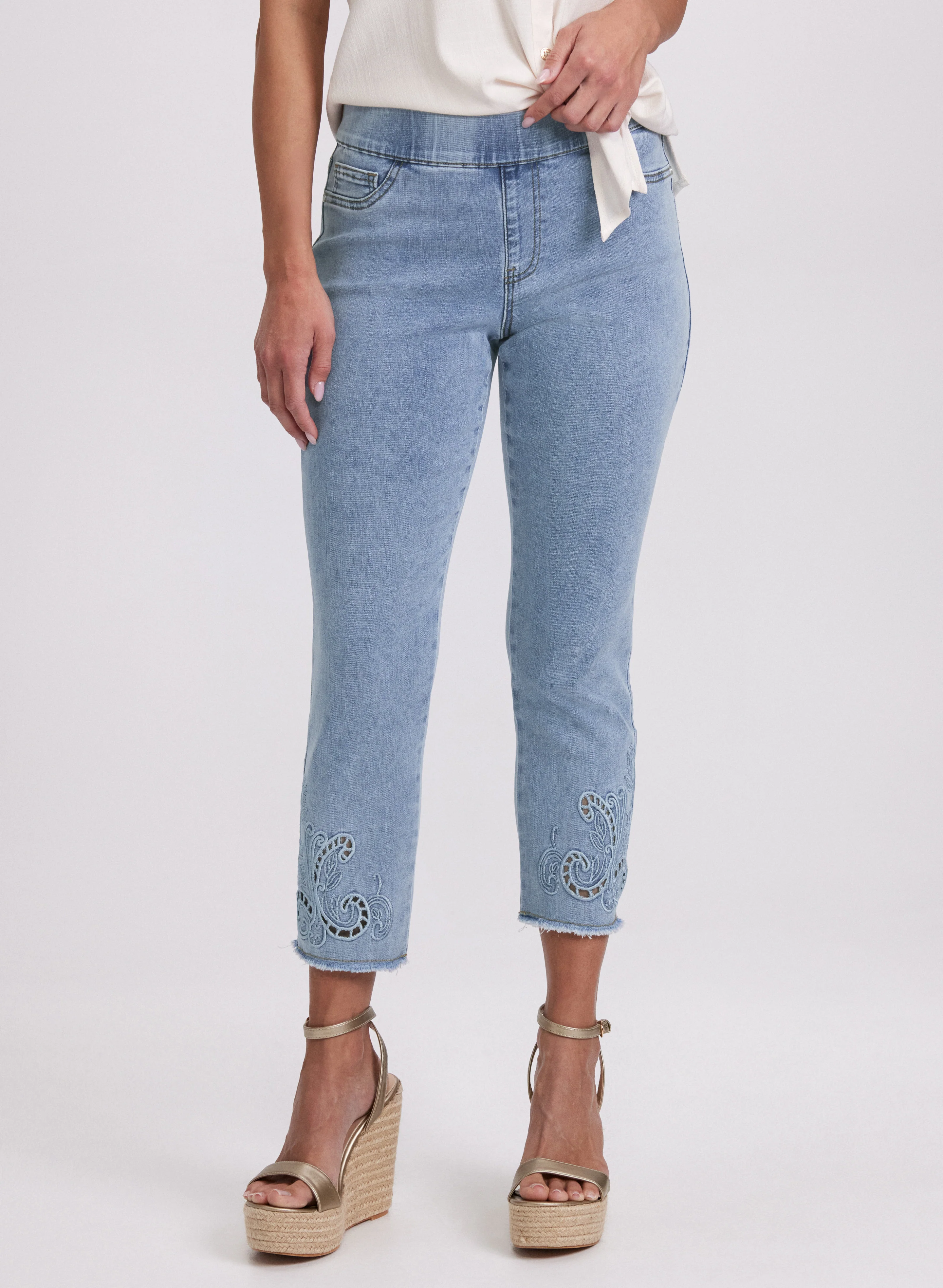 Embroidered Hem Jeans