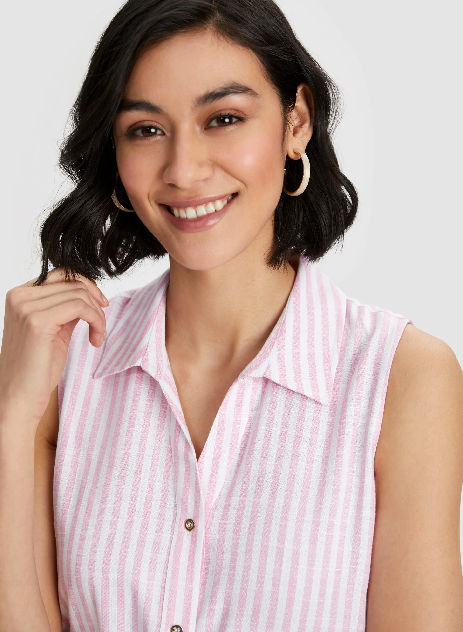 Stripe Print Shirt Collar Blouse