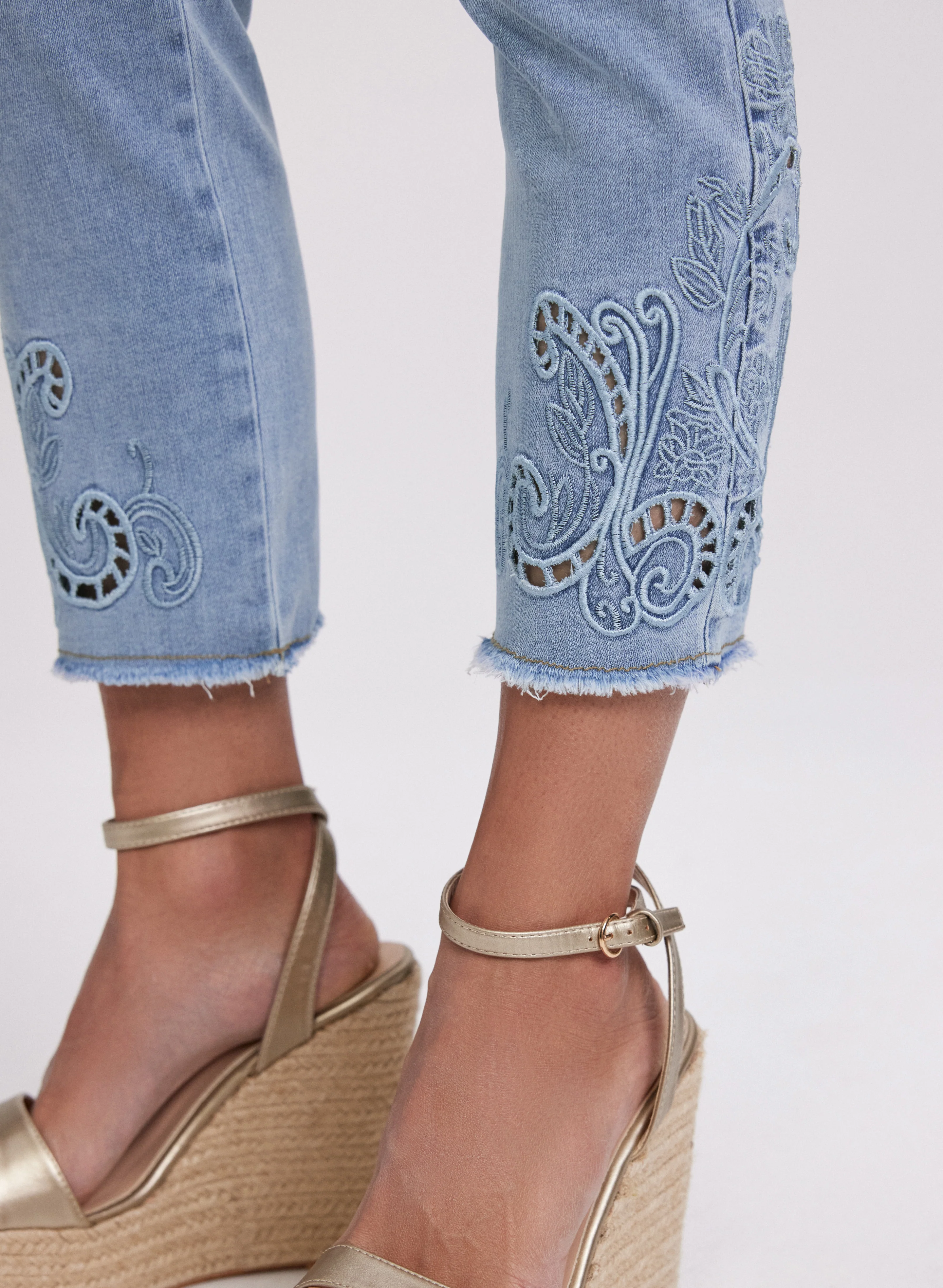 Embroidered Hem Jeans
