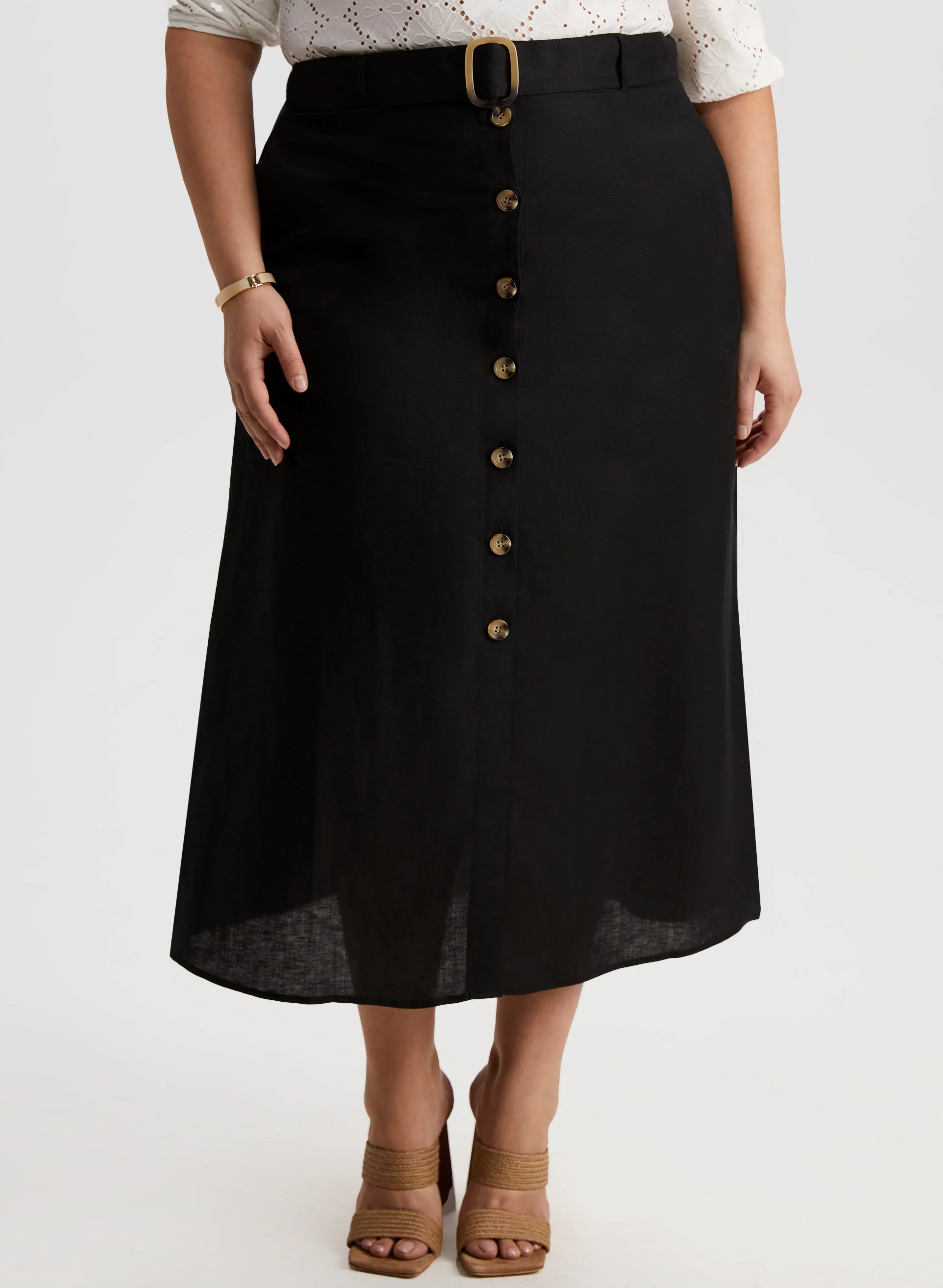 Button Detail Midi Skirt