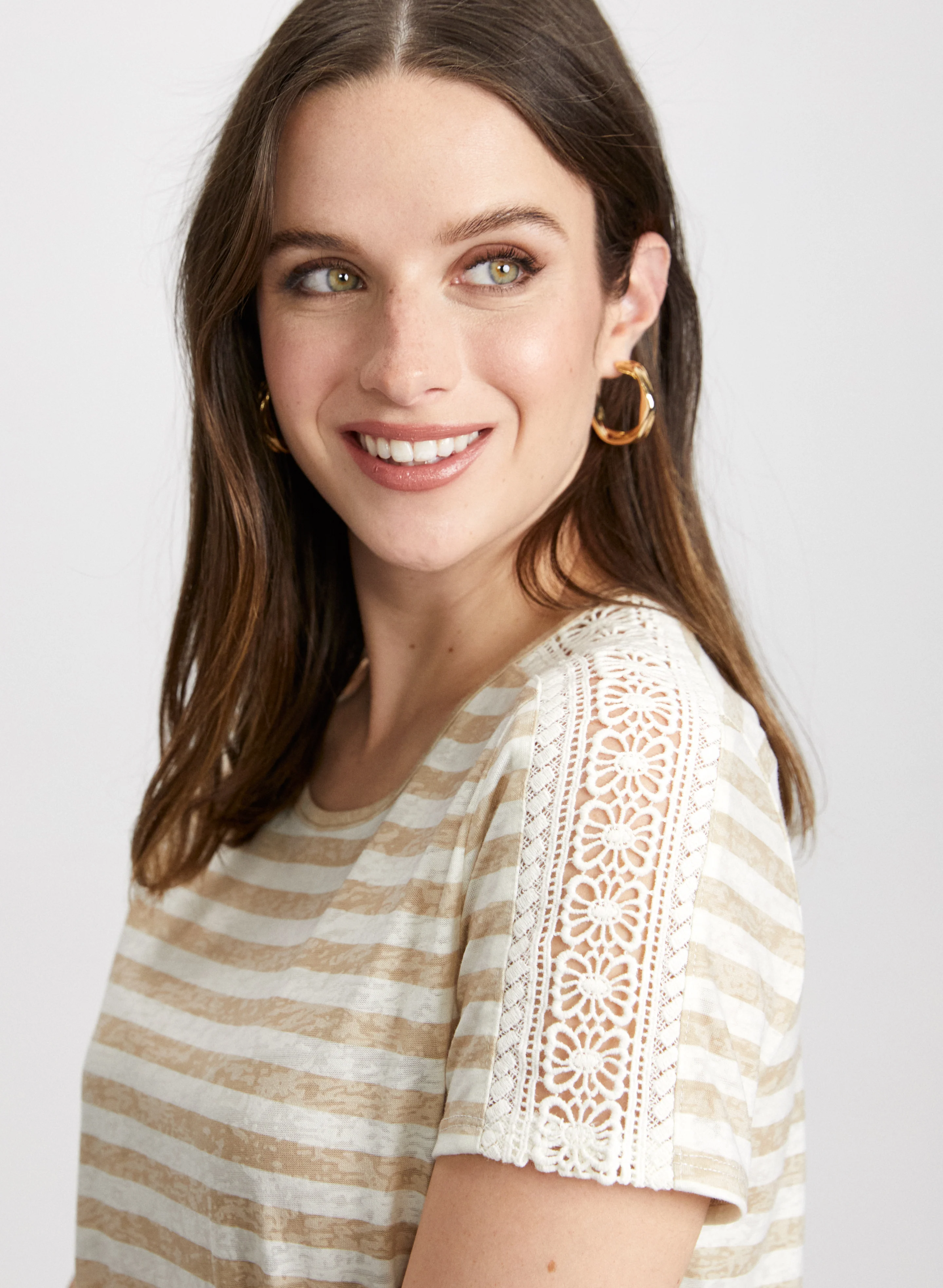 Striped Crochet Lace Tee