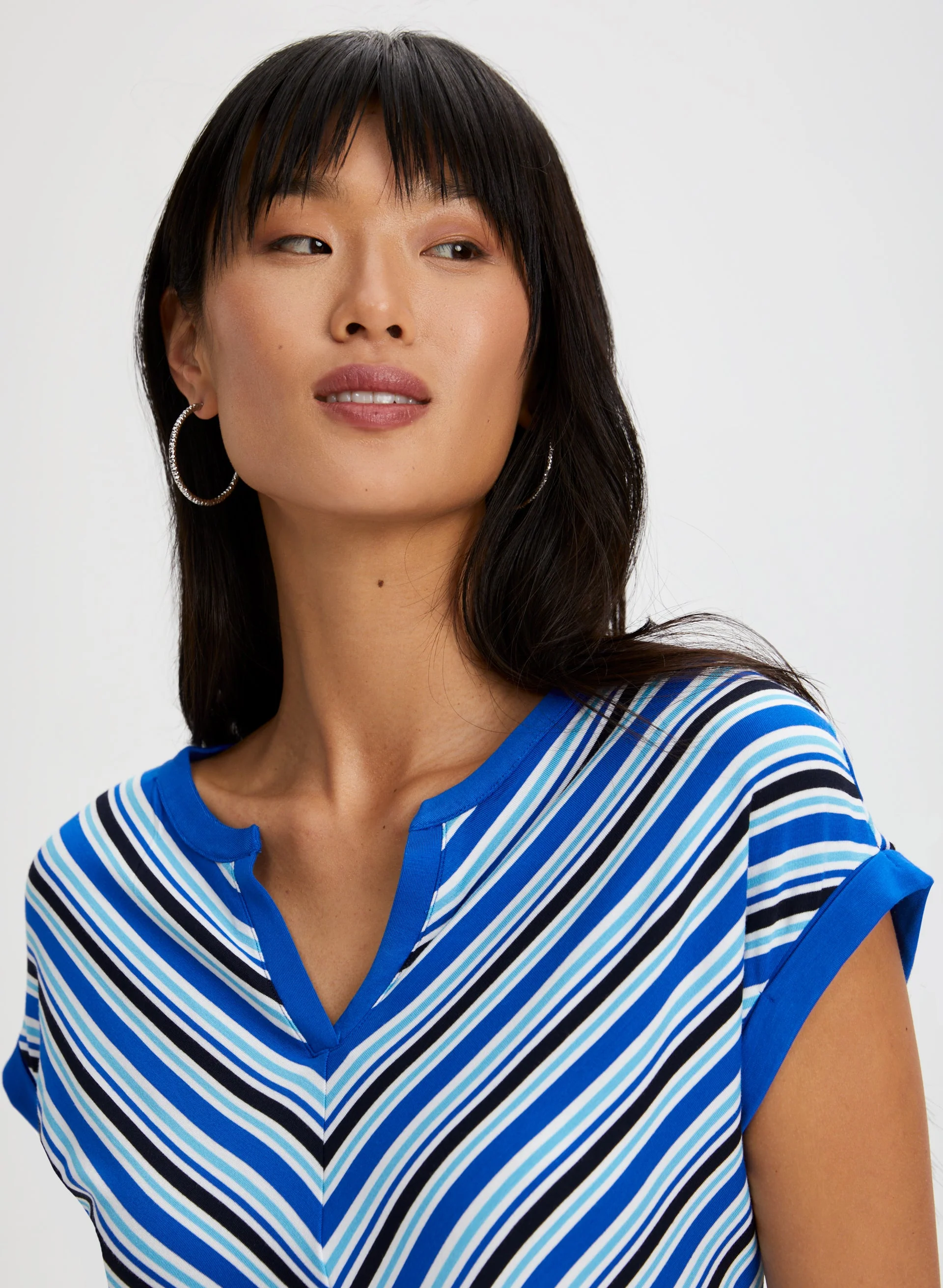Stripe Print Drop Shoulder Tee