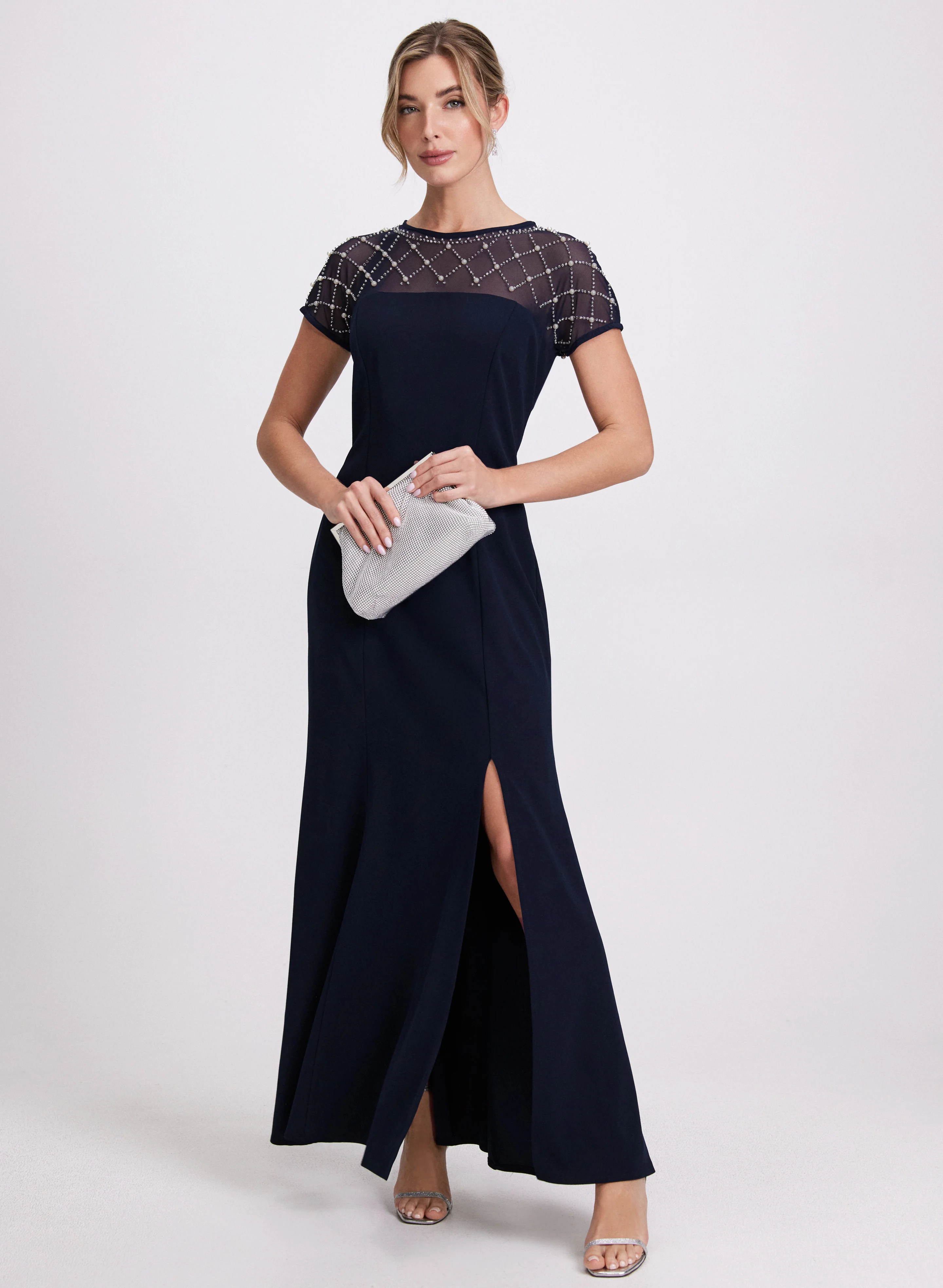 Sheer Beaded Yoke Dress