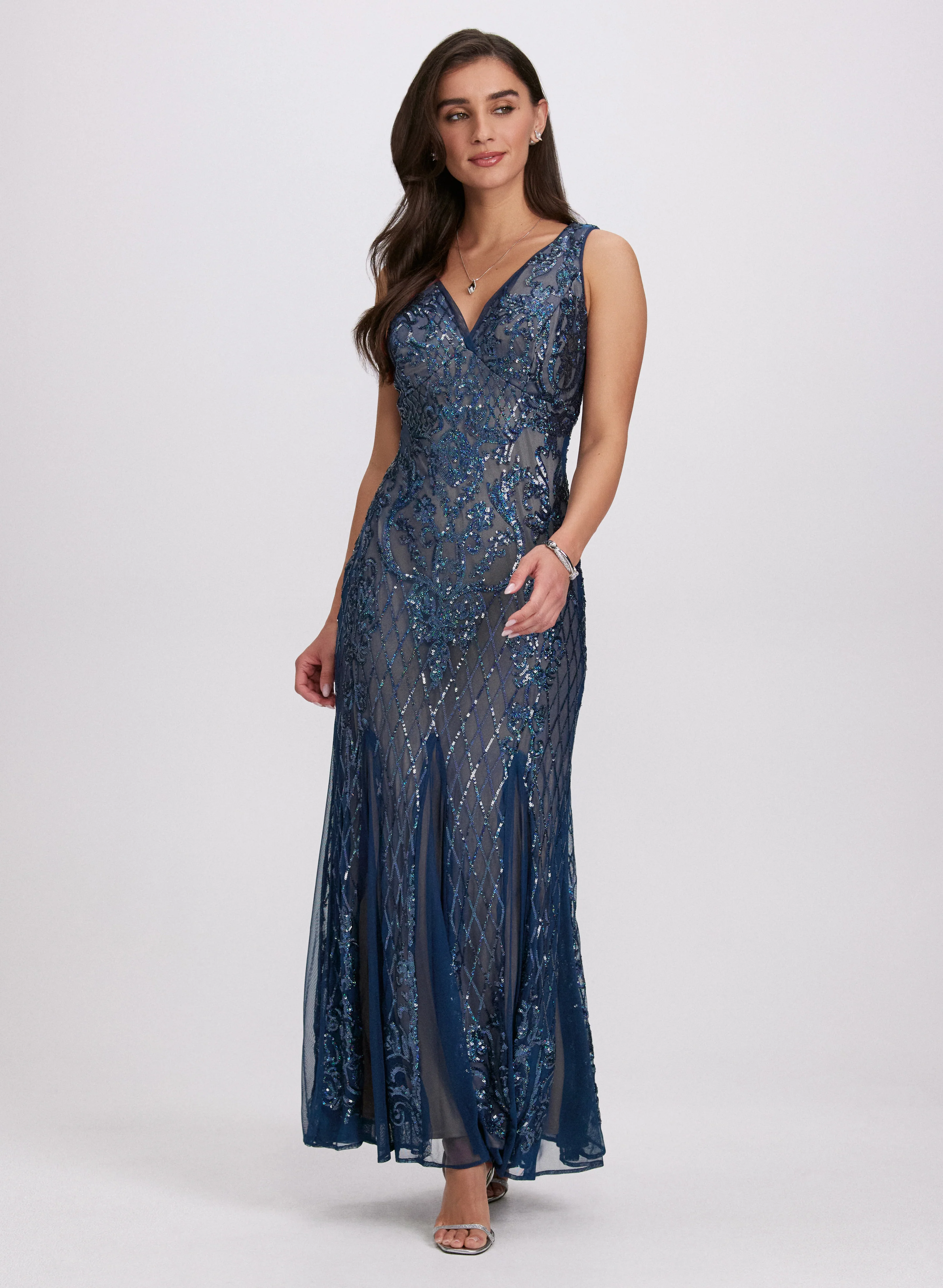 Sequin Embellished Mesh Dress