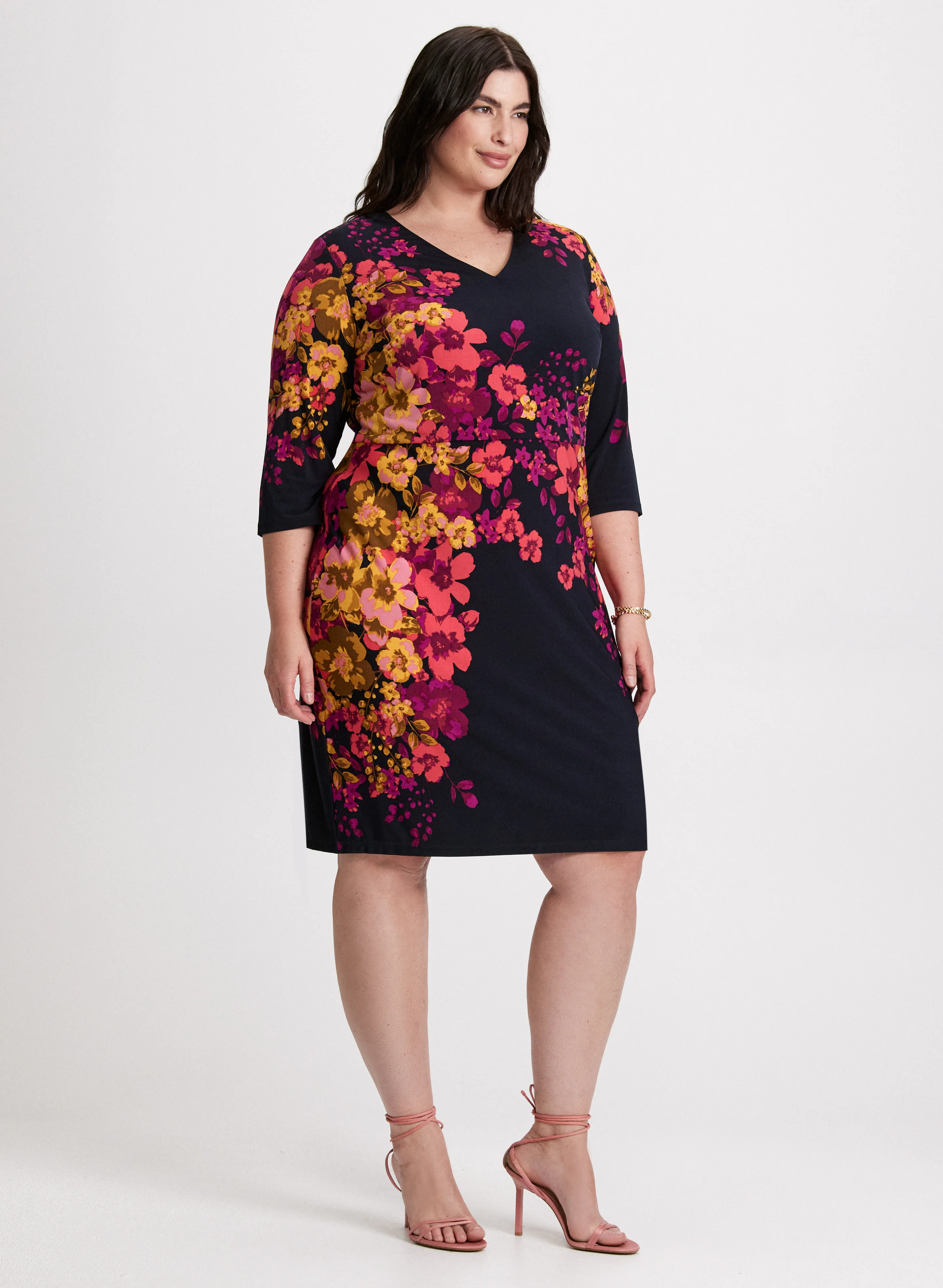 Fitted Floral V-Neck Dress