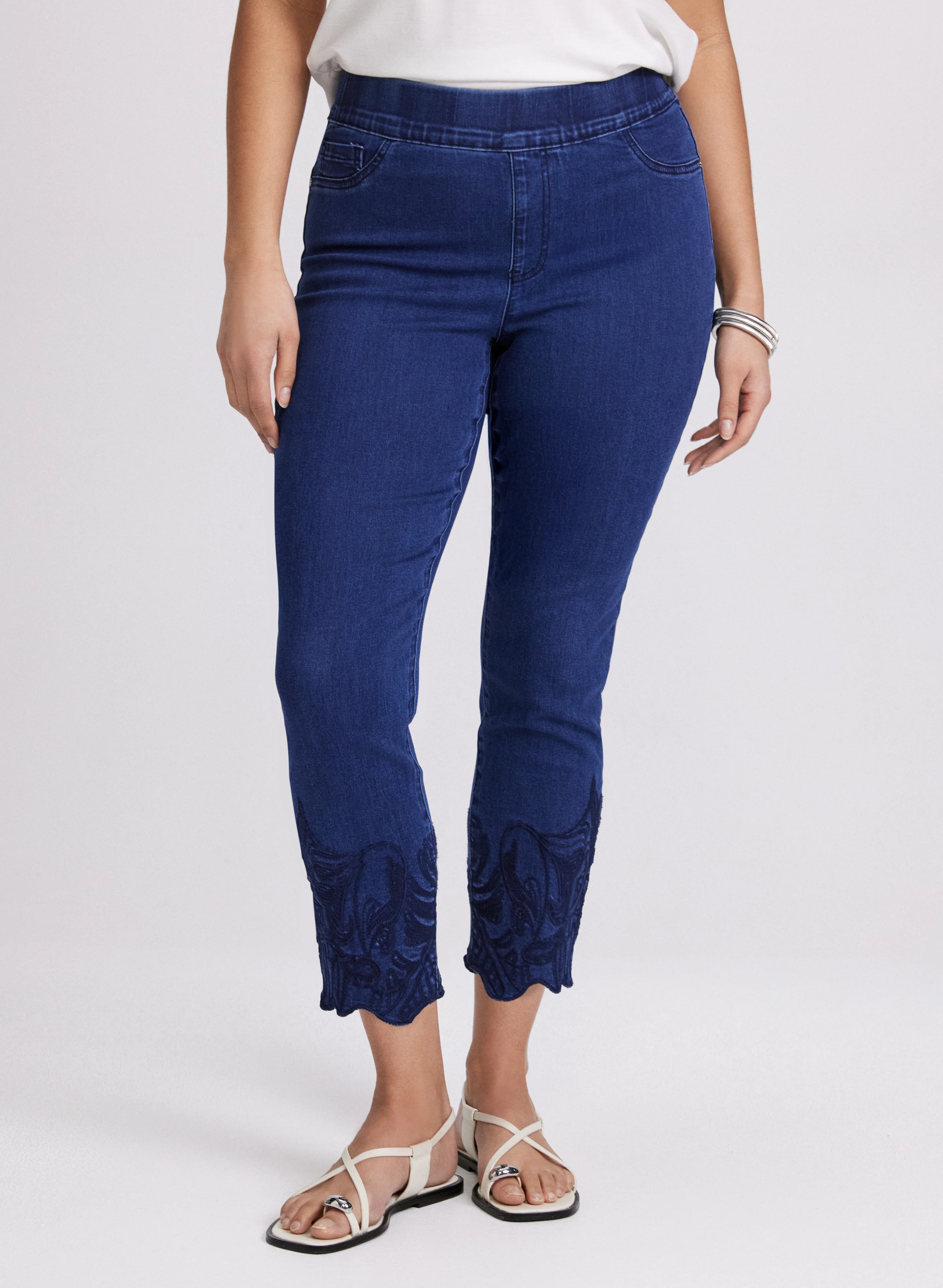 Embroidered Slim-Leg Jeans