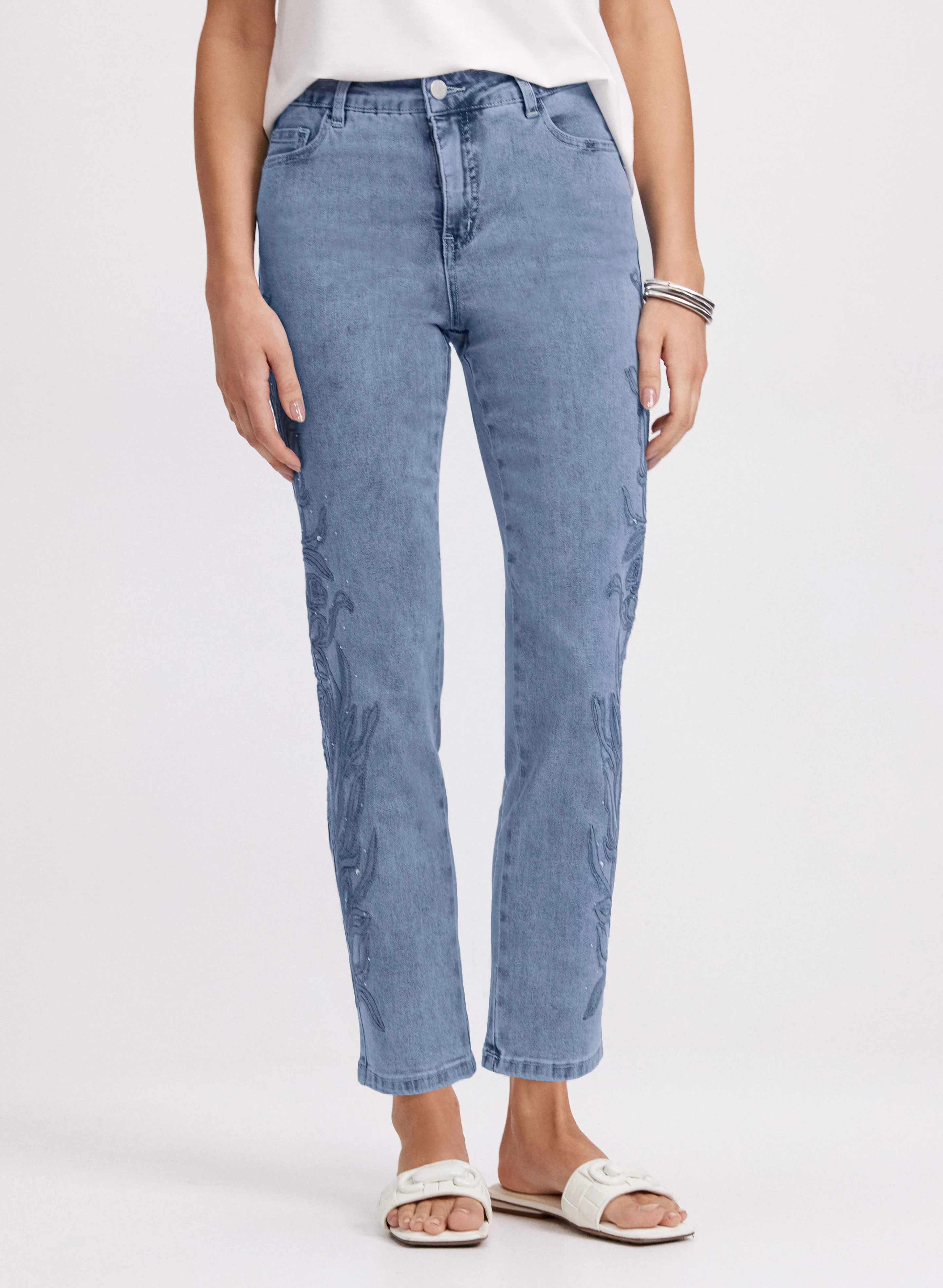 Embroidered Straight-Leg Jeans