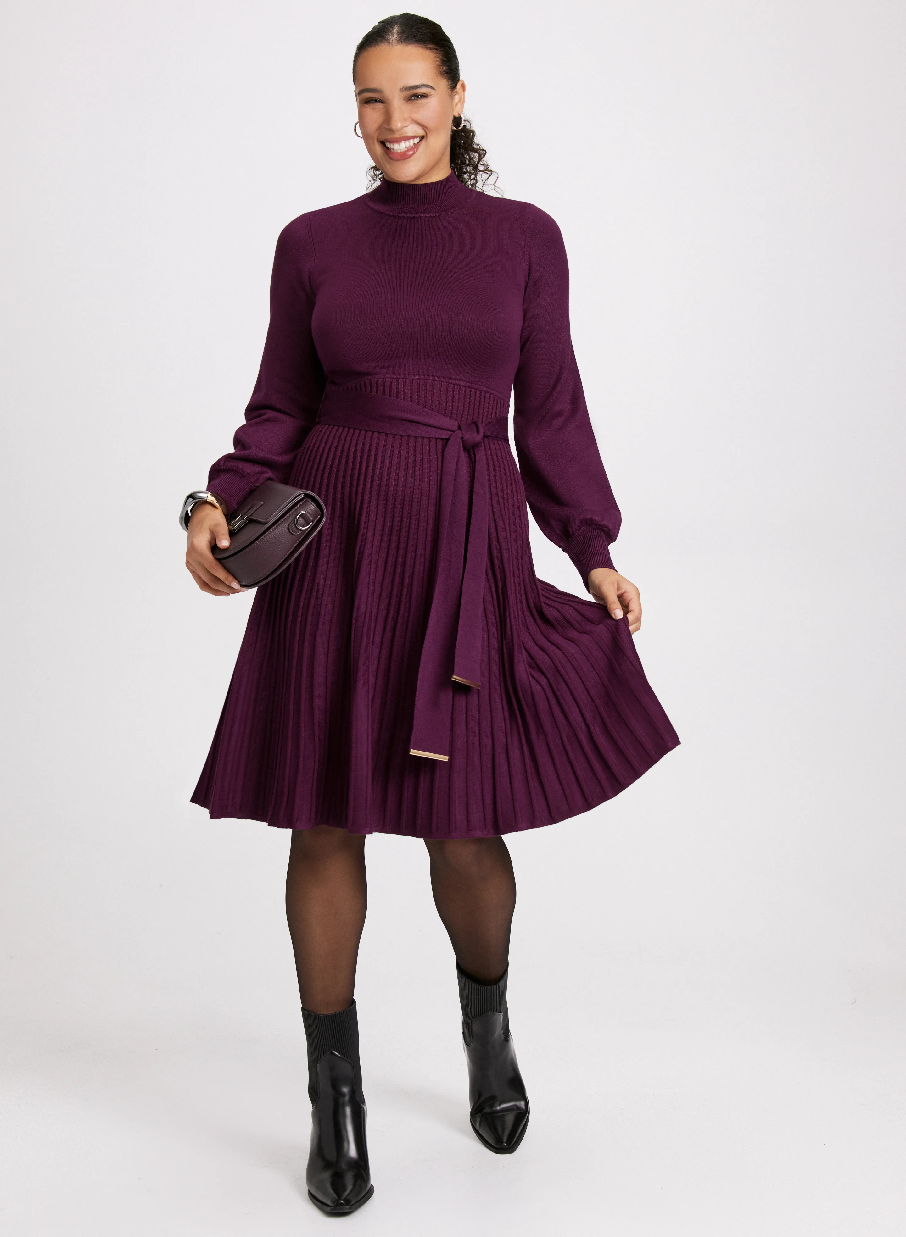 Pleated Skirt Sweater Dress