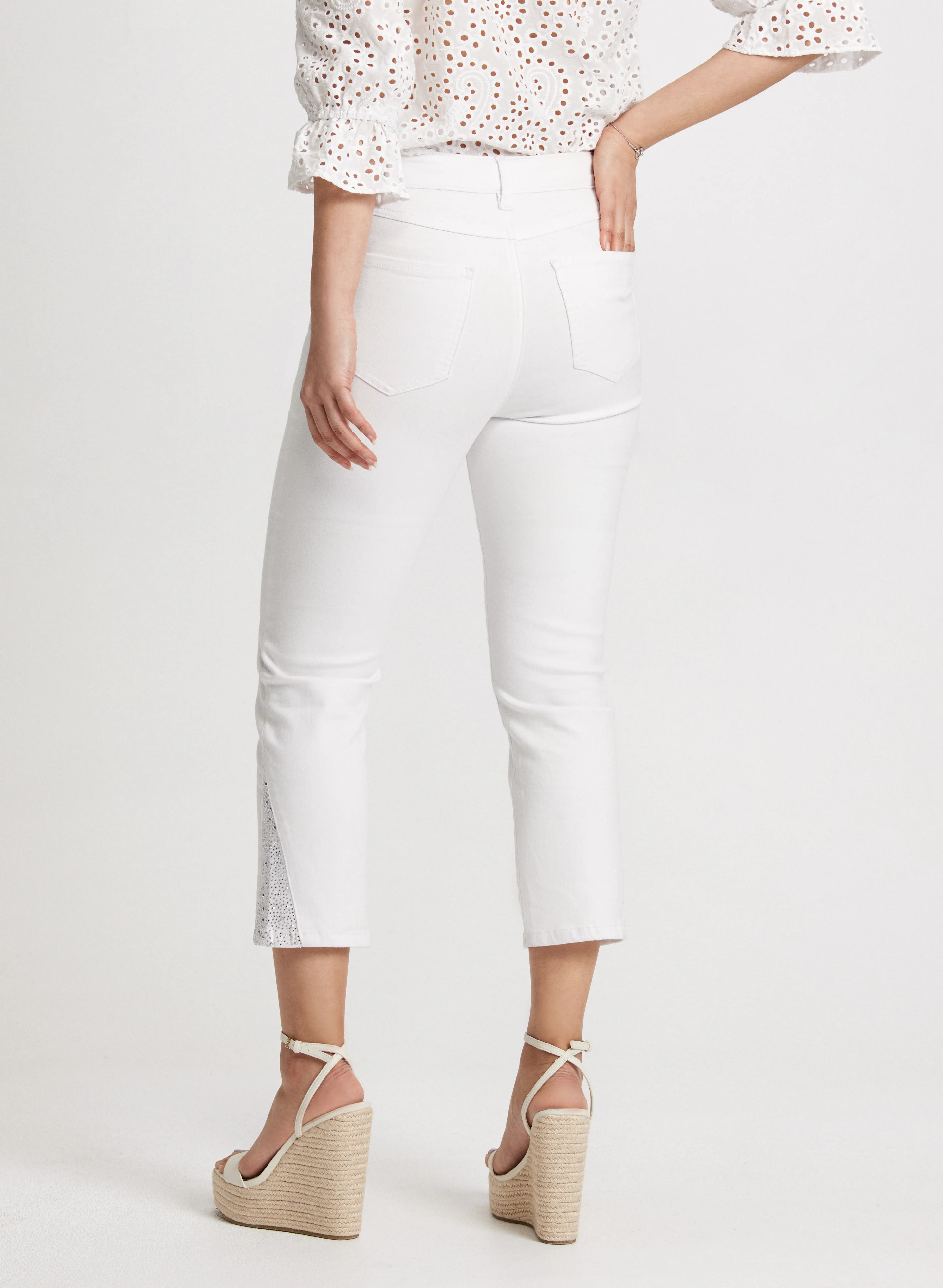 Rhinestone Trim Slim Leg Jeans
