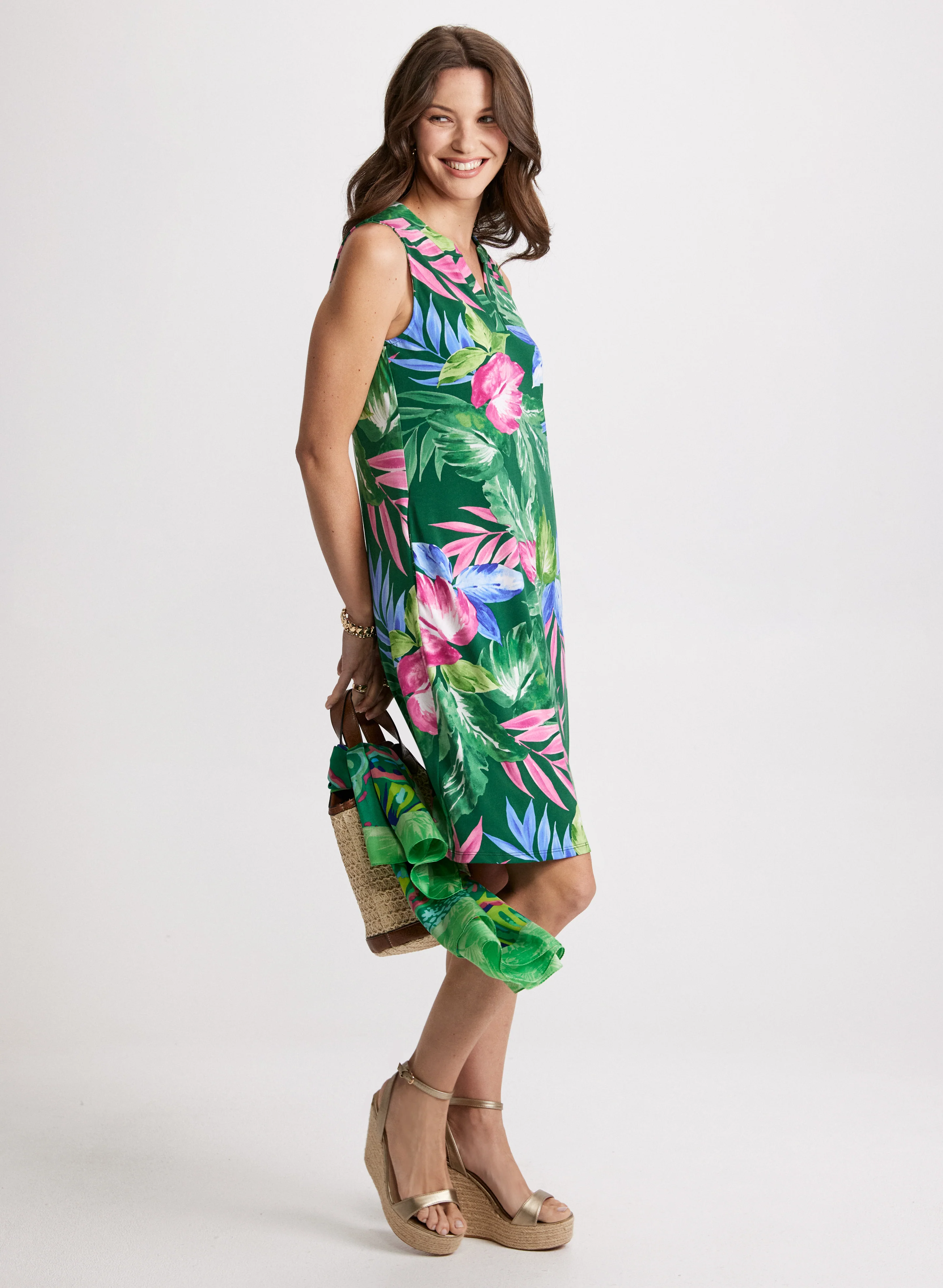 Tropical Print A-Line Dress