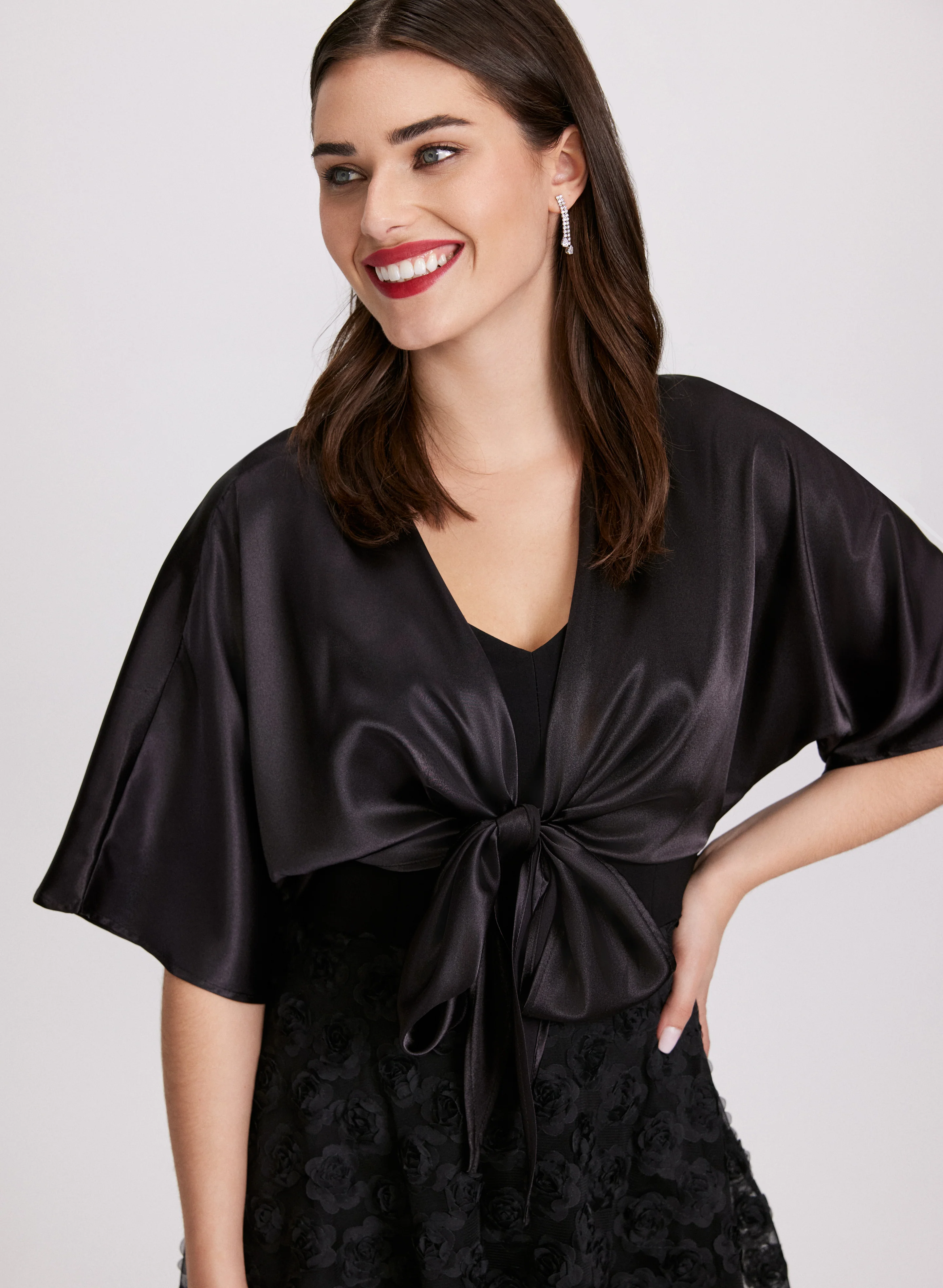 Tie-Front Satin Bolero