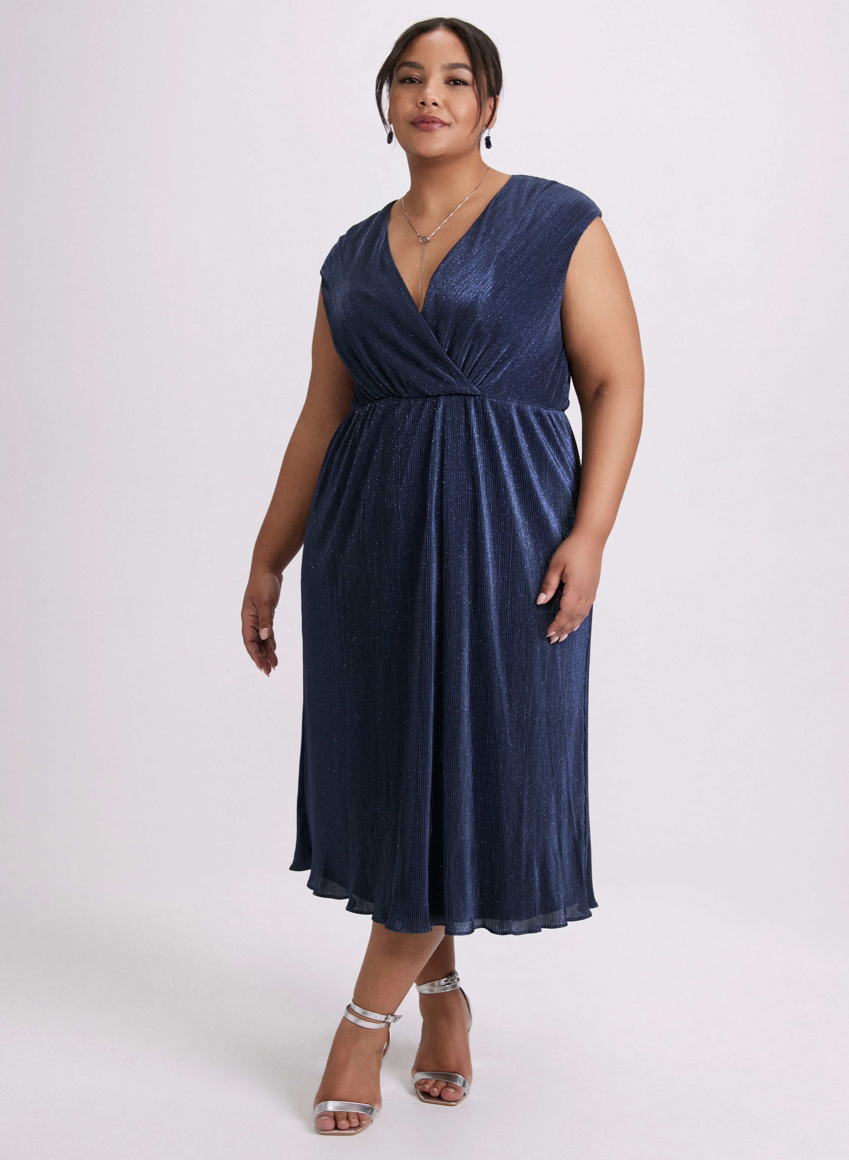Glitter Knit Plissé Dress
