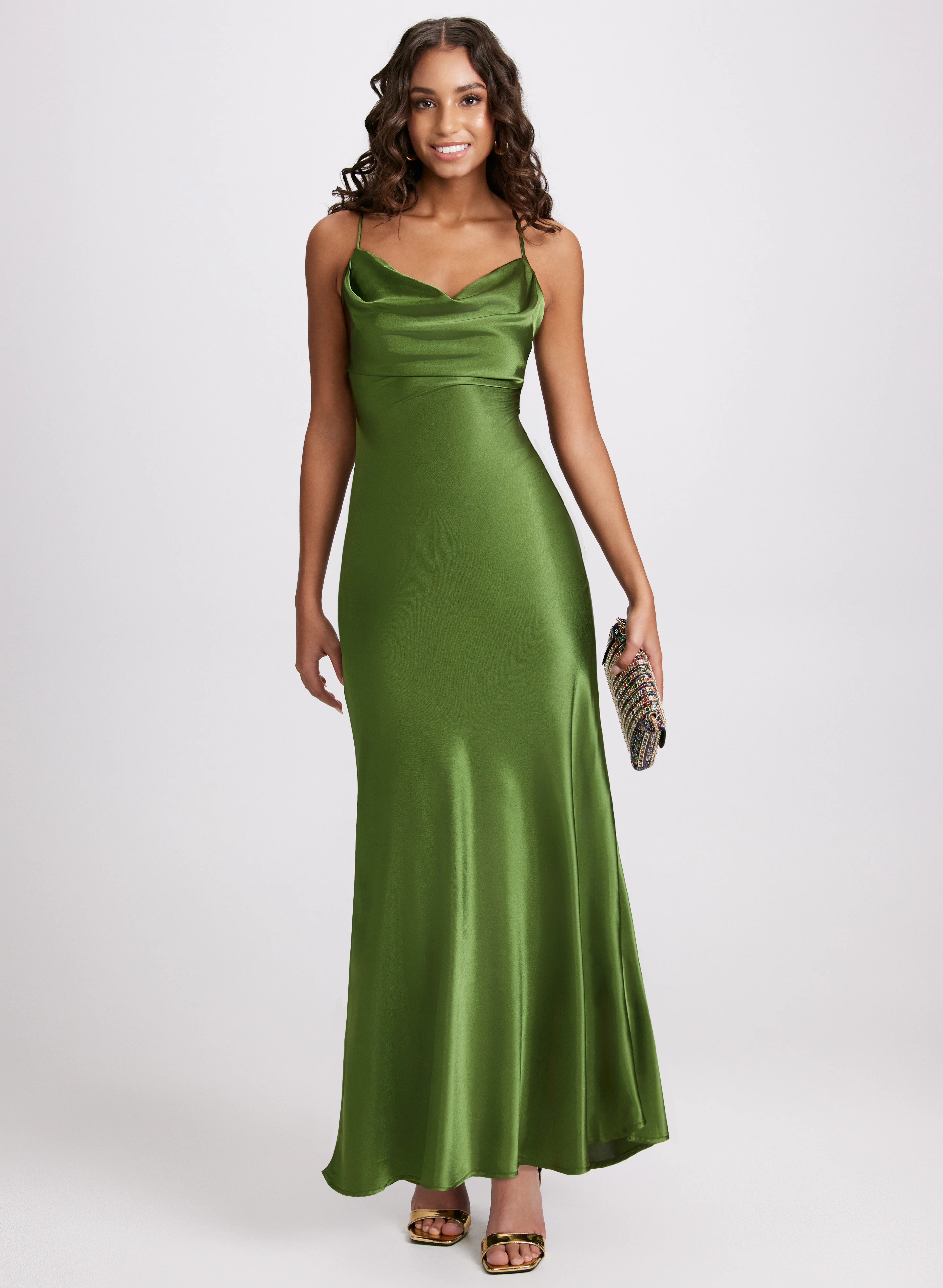 Drape Neck Satin Dress