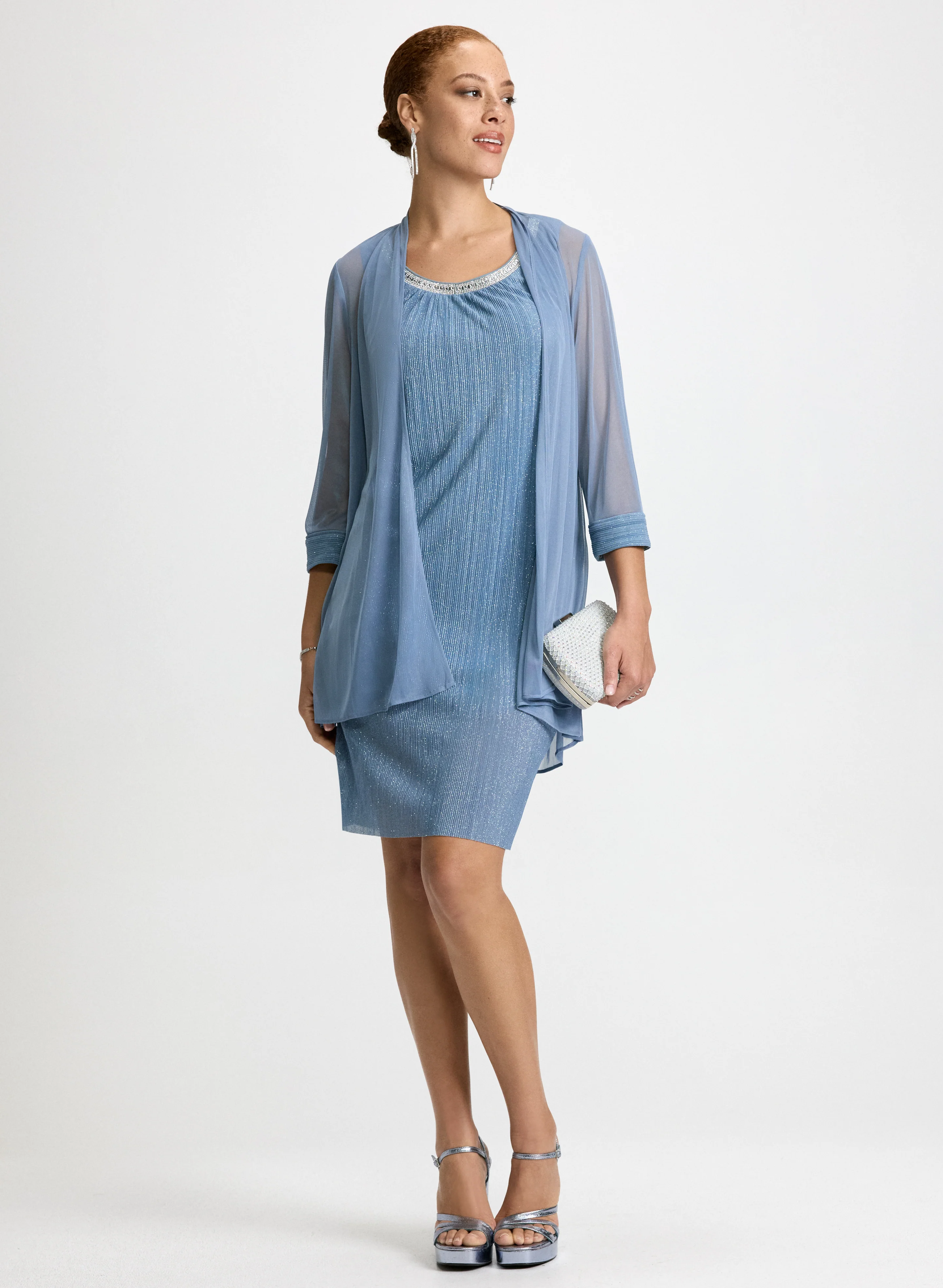 Sheer Jacket & Knit Dress Set