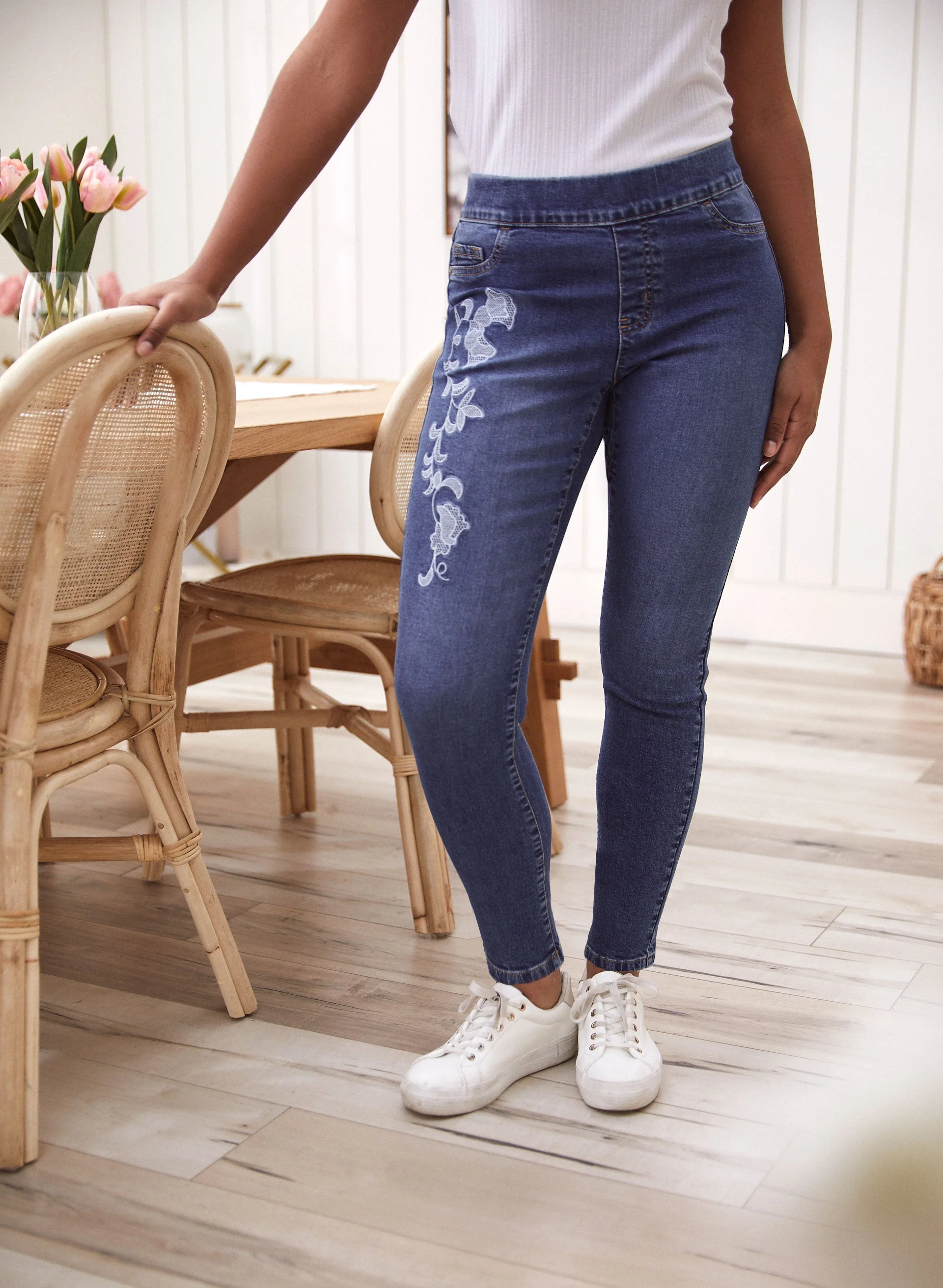 Embroidered Pull-On Jeans