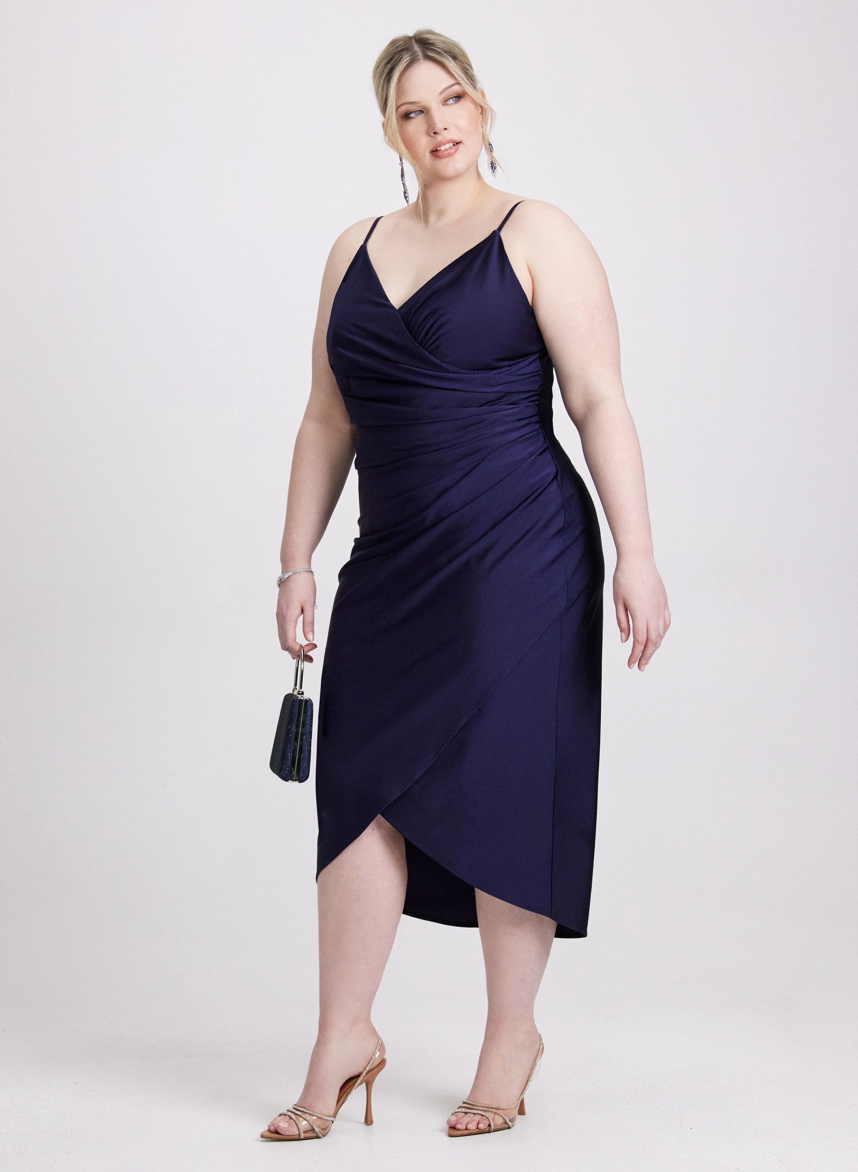Sleeveless Ruched Wrap-Over Dress