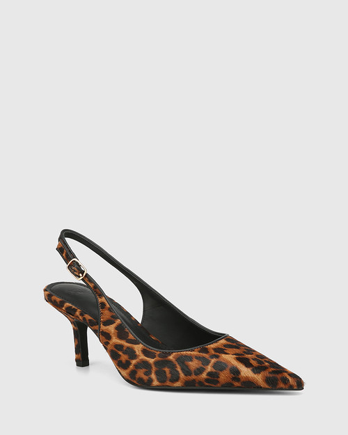 Leia Cognac Leopard Print Leather Slingback